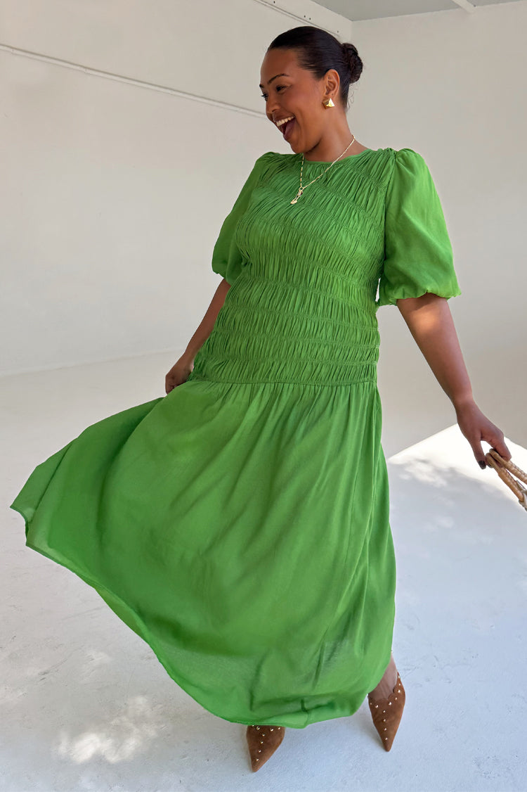 Green Shirred Nara Dress、mySite、solidvoid