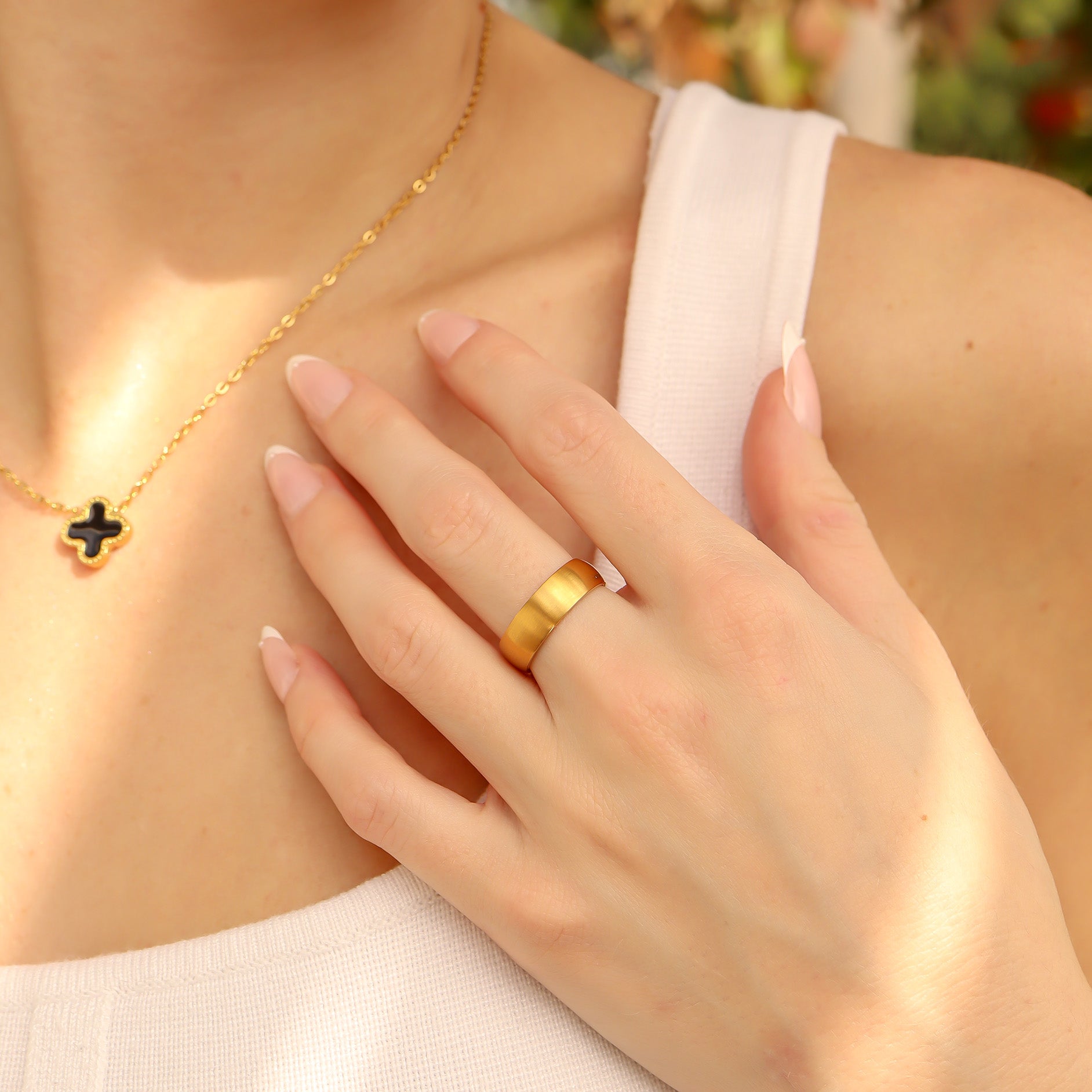 18K Gold PVD Stainless Steel Brushed Matte Blank Ring / CFR7030、mySite、dreamappss