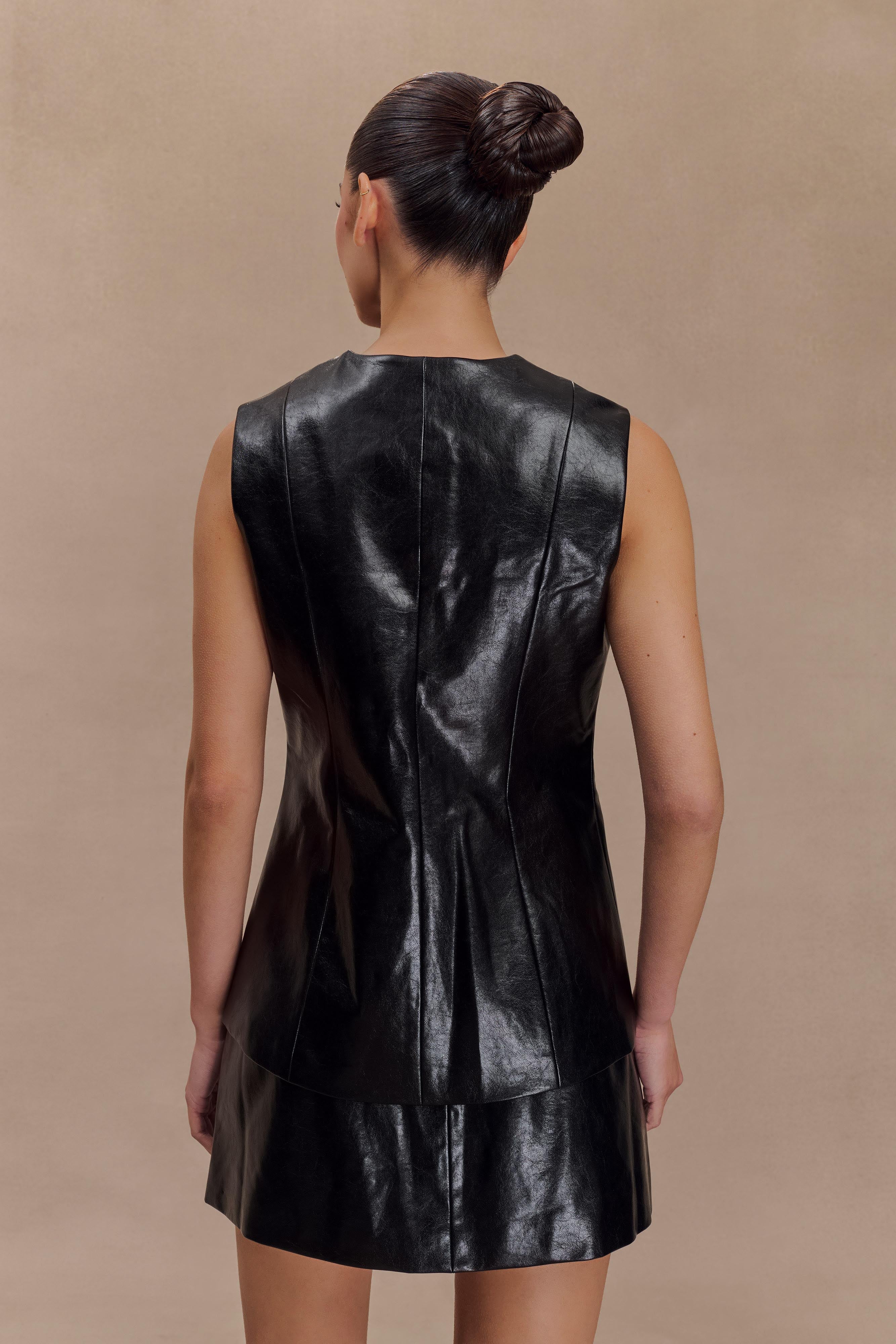 Coralia Faux Leather Sleeveless Vest - Black、mySite、solidvoid