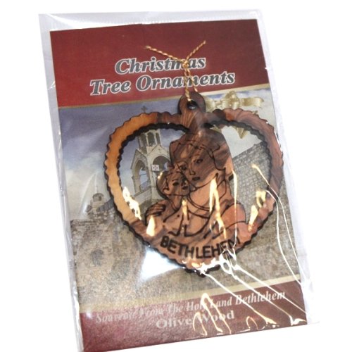  Holy Land Market Mother Mary with Baby Jesus Ornament gift carved by Laser - Olive wood (7 cm or 2.8 inch with certificate)、mySite、elrpsem3k
