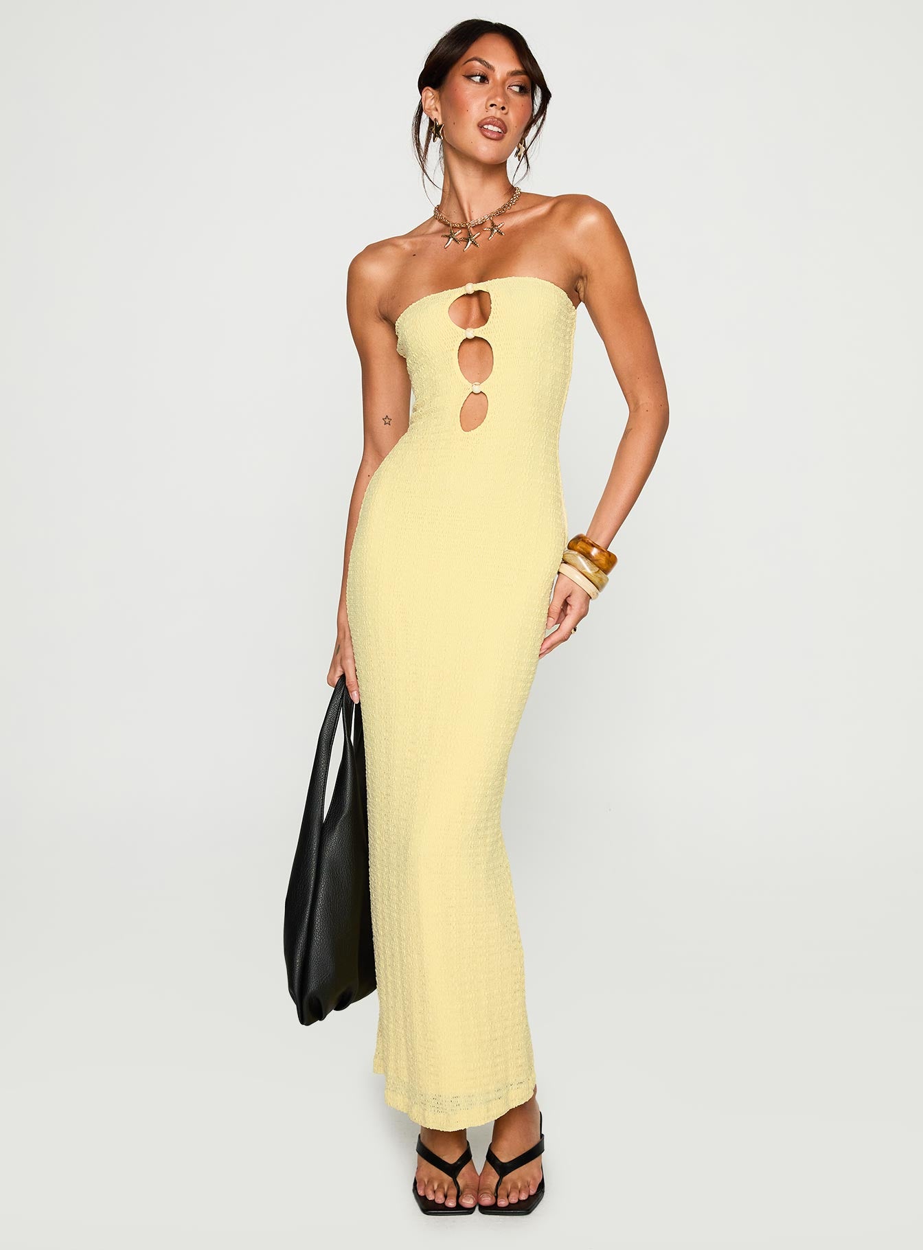 Saijana Strapless Maxi Dress Lemon、mySite、solidvoid