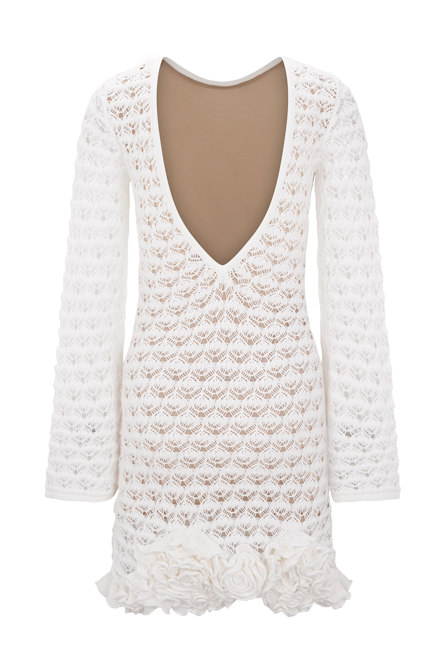 Aileen Ruffle Crochet Mini Dress - Ivory、mySite、solidvoid