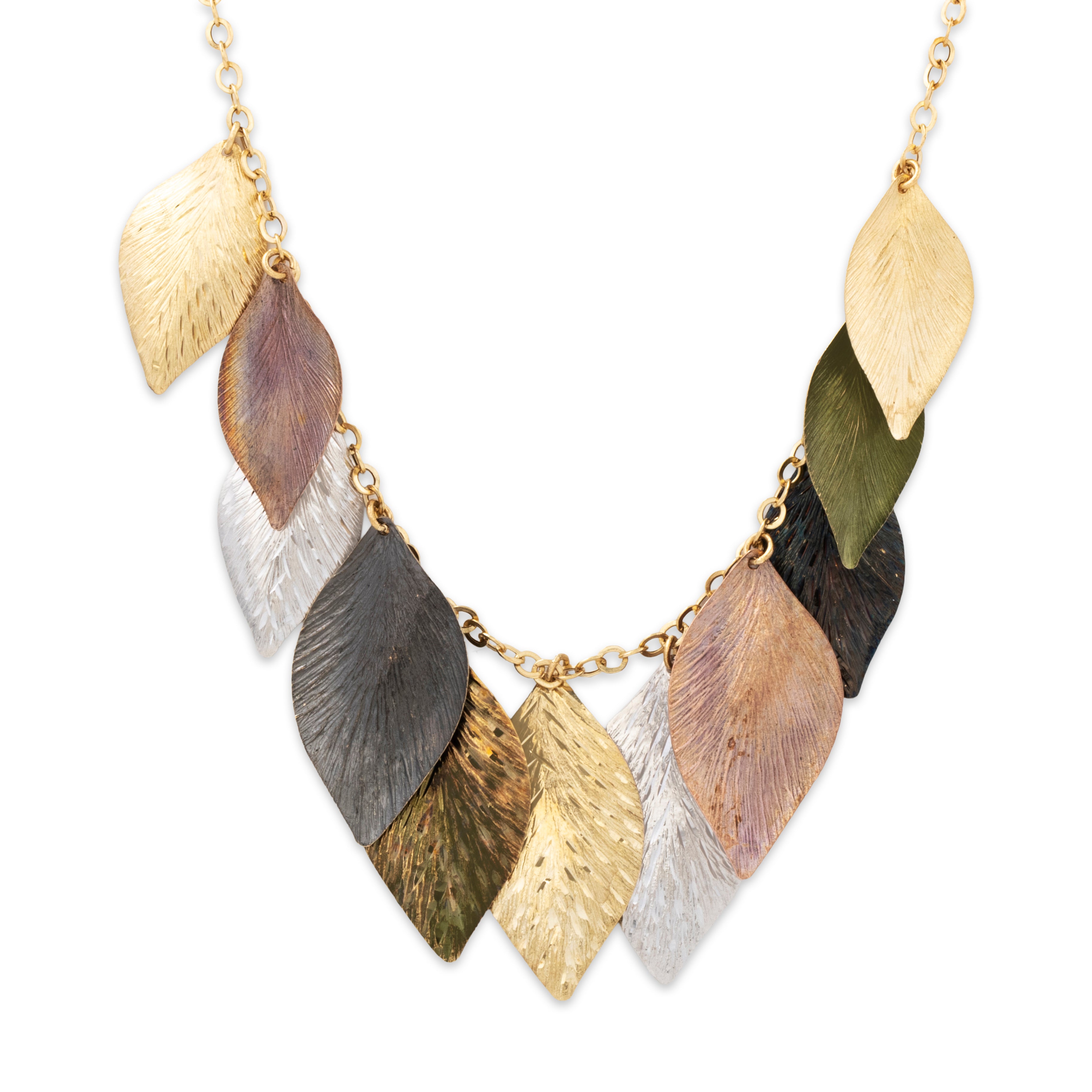 Estate 14k Multi Colored Gold Botanical Leaf Necklace 18、mySite、hinf8tx79
