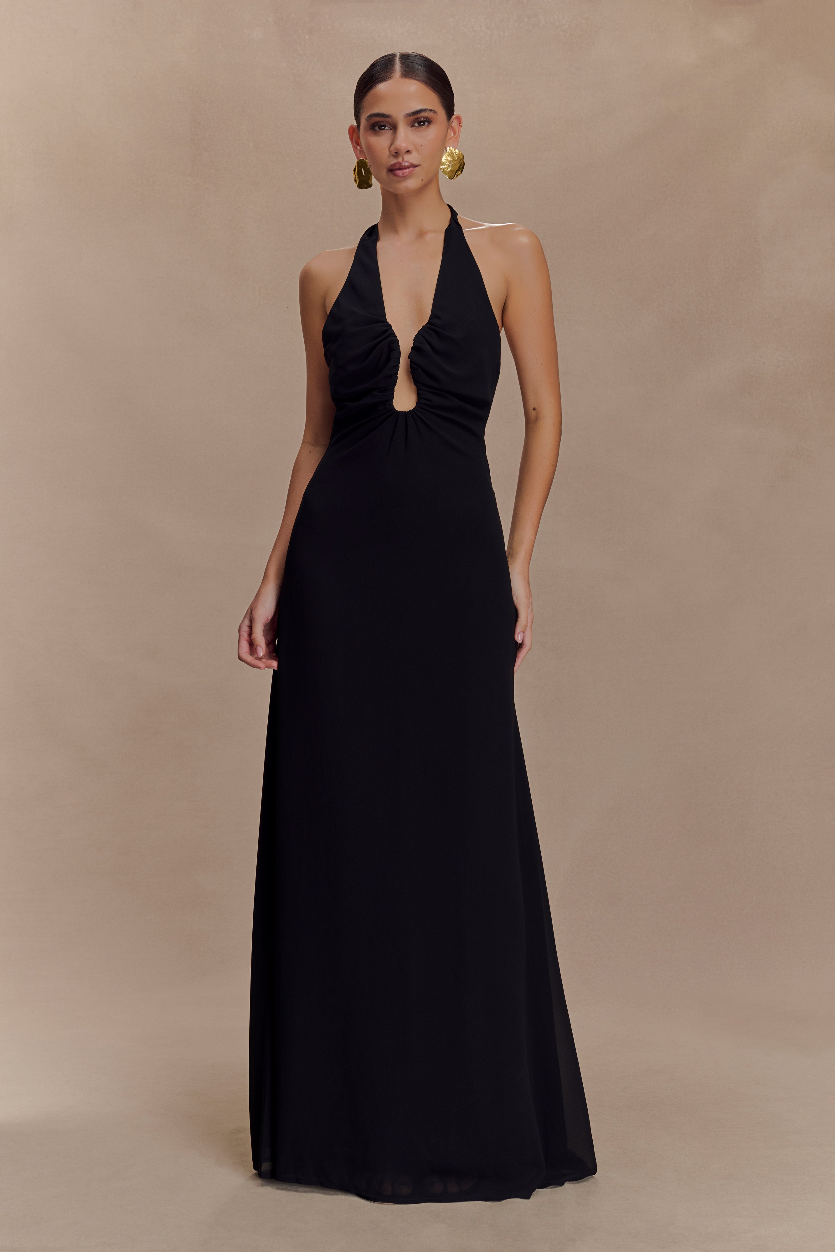 Malakhai Chiffon Halter Maxi Dress - Black、mySite、solidvoid