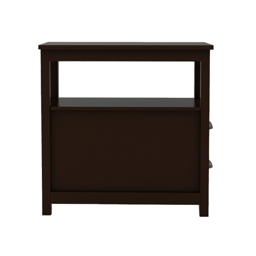 End Table Narrow Nightstand With Two Drawers And Open Shelf-Brown、、casual
