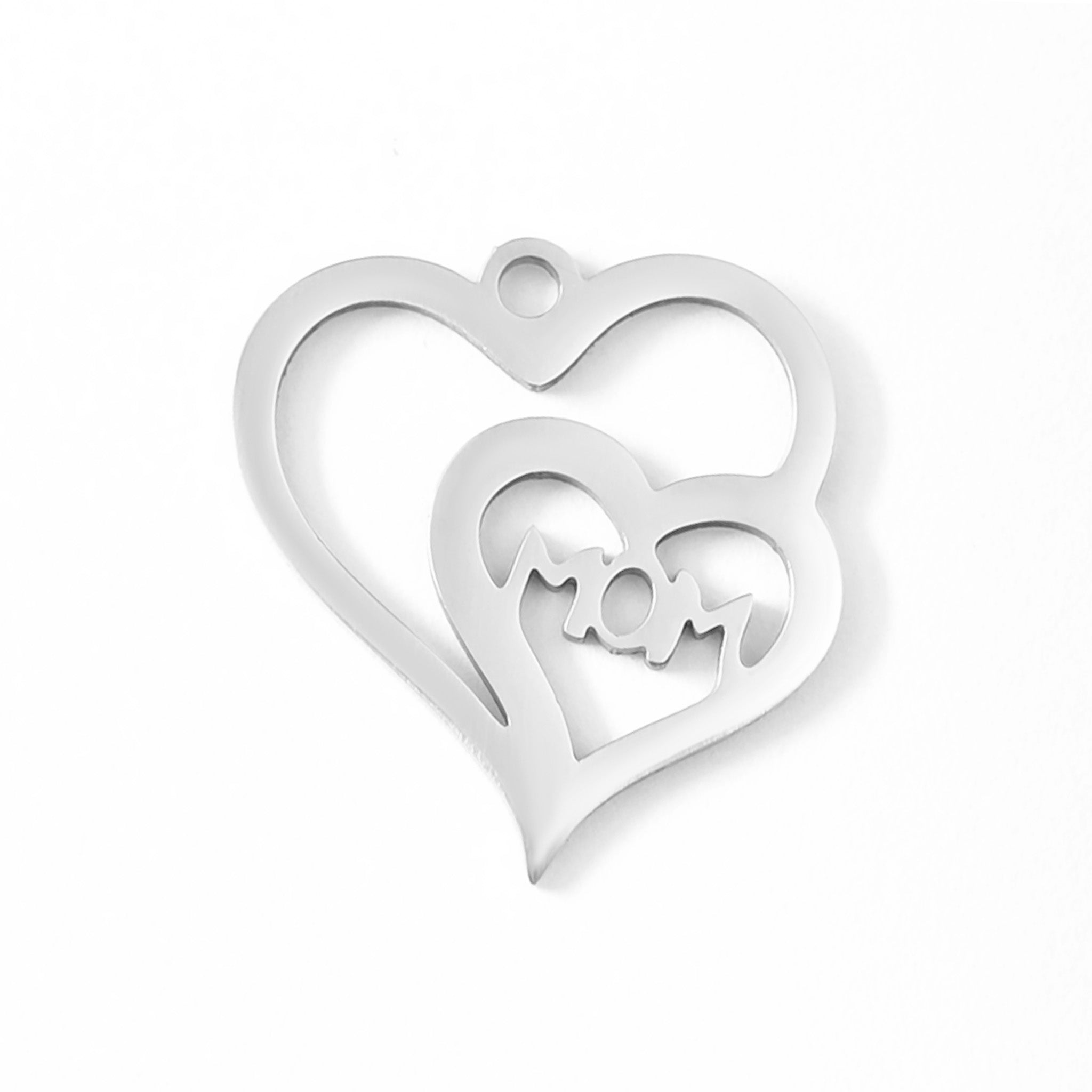 18K Gold PVD Stainless Steel Double Heart Mom Charm / PDL0041、mySite、dreamappss