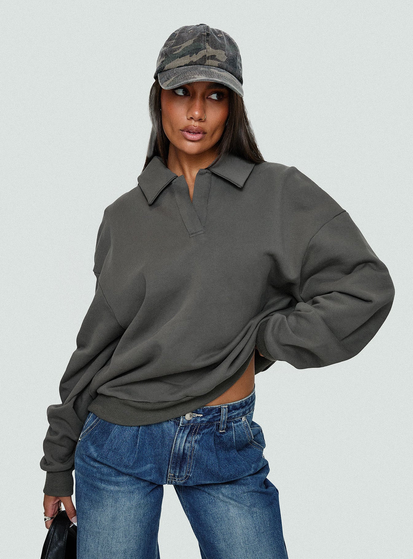 Back Around Collared Fleece Jumper Slate、mySite、solidvoid