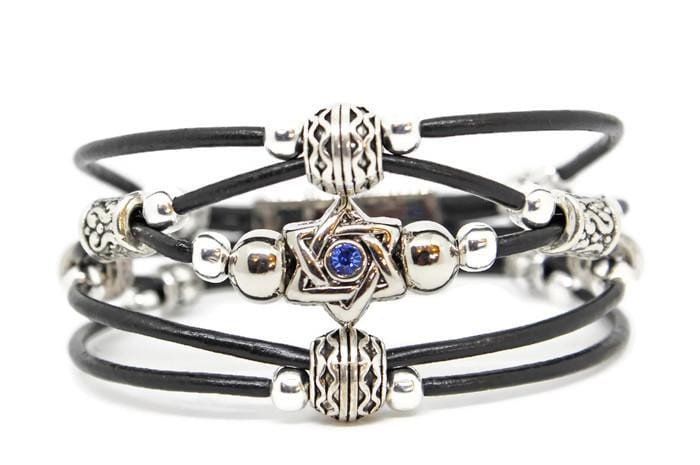 Swarovski Star of David Beaded Leather Bracelet - Black、mySite、topwebapps