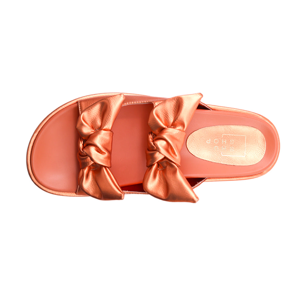 Kiki Metallic Flat Platform Slide Sandals、mySite、gtrtttuynbv