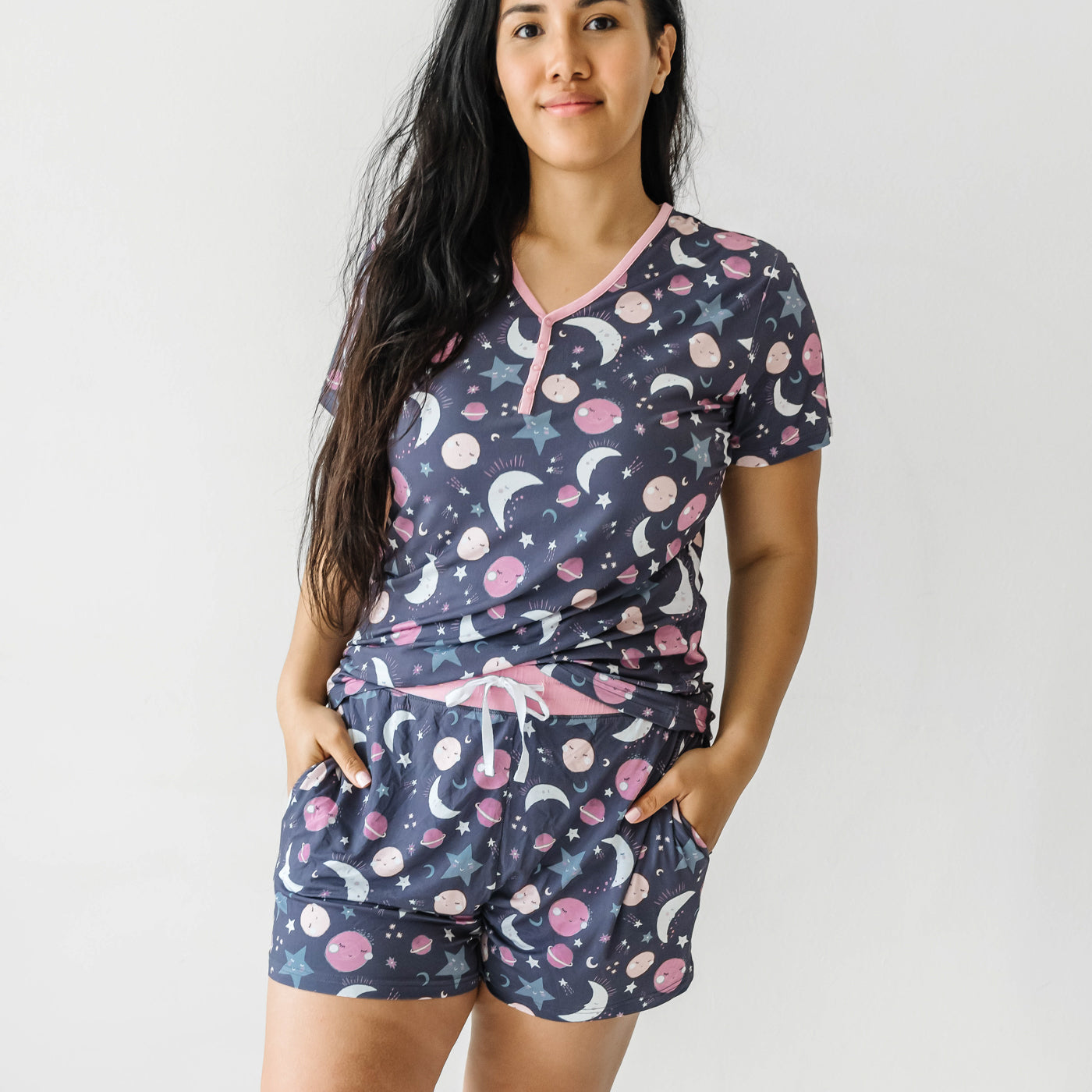  Pink To the Moon & Back Women's Short Sleeve Pajama Top、mySite、layawaytickets