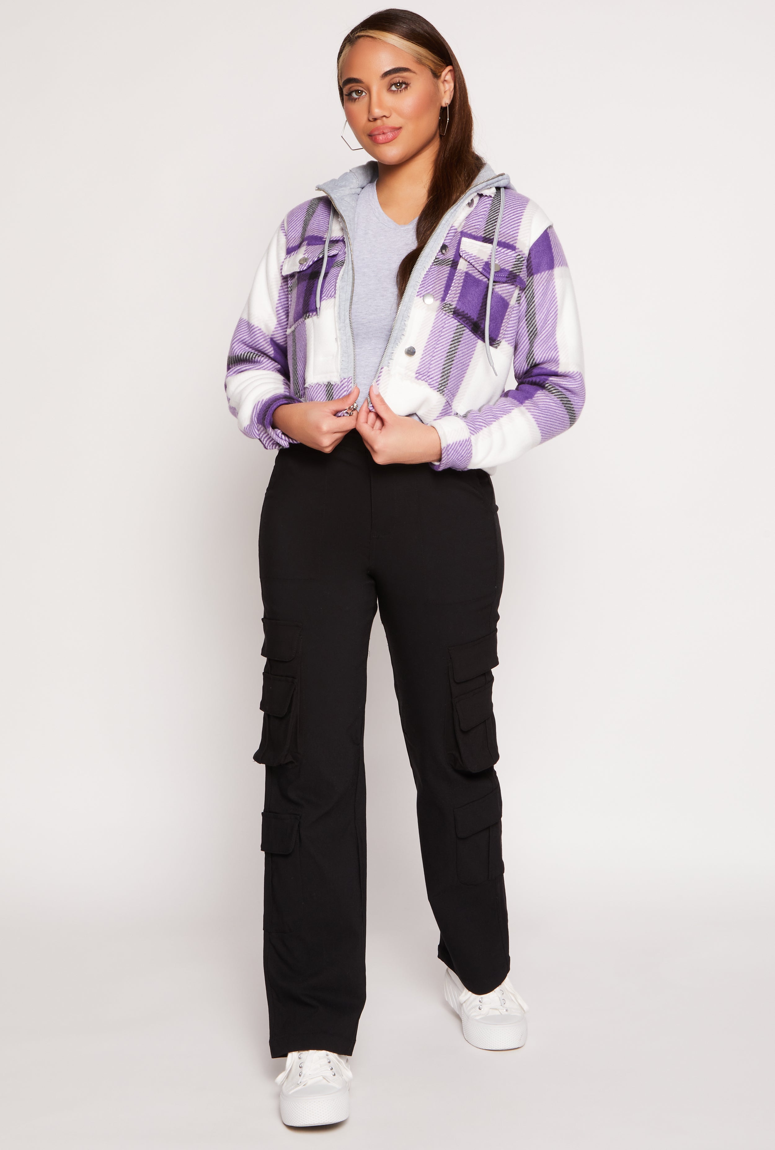 Plaid Sherpa Lined Hooded Jacket、mySite、camillekostekn