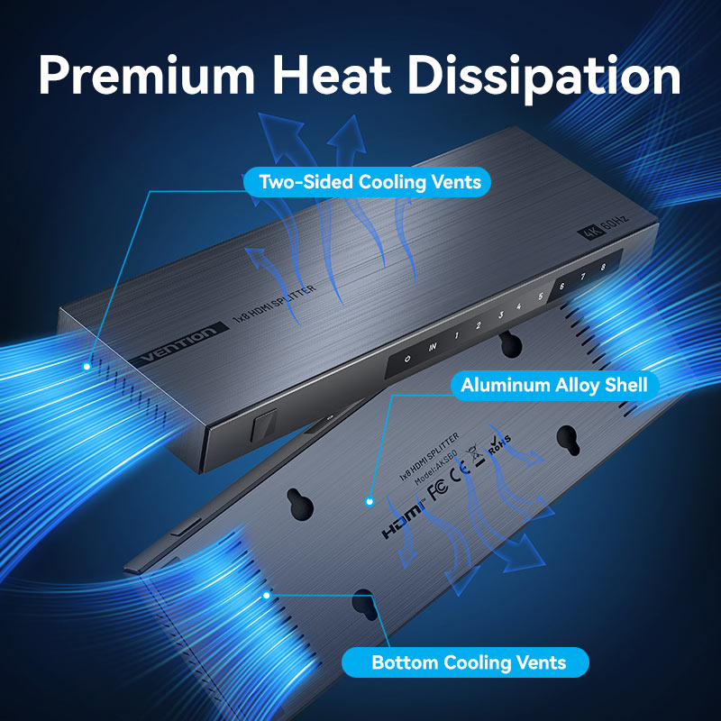 Vention 1-In & 8-Out HDMI Splitter 4K@60Hz Black Aluminum Alloy Type EU Standard、mySite、fannypackpong