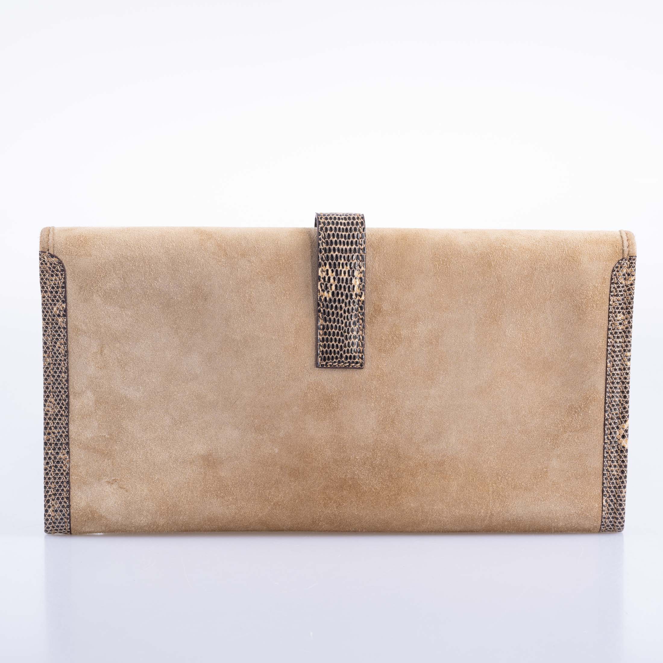 Hermès Jige Elan Clutch Sable Doblis Suede and Ombré Lizard、mySite、garminoutage.com