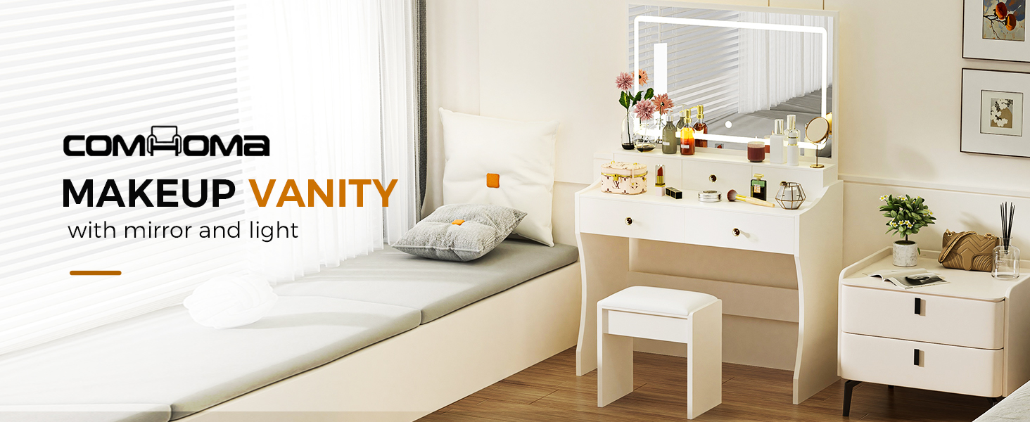 Vanity Desk with Large LED Mirror