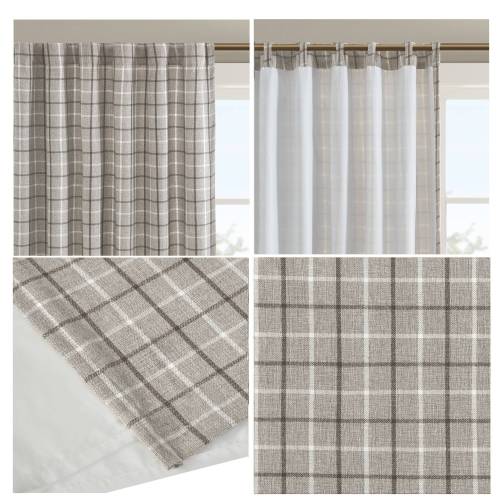 Plaid Rod Pocket and Back Tab Curtain Panel with Fleece Lining Brown 50x84"、、eastwooduniform