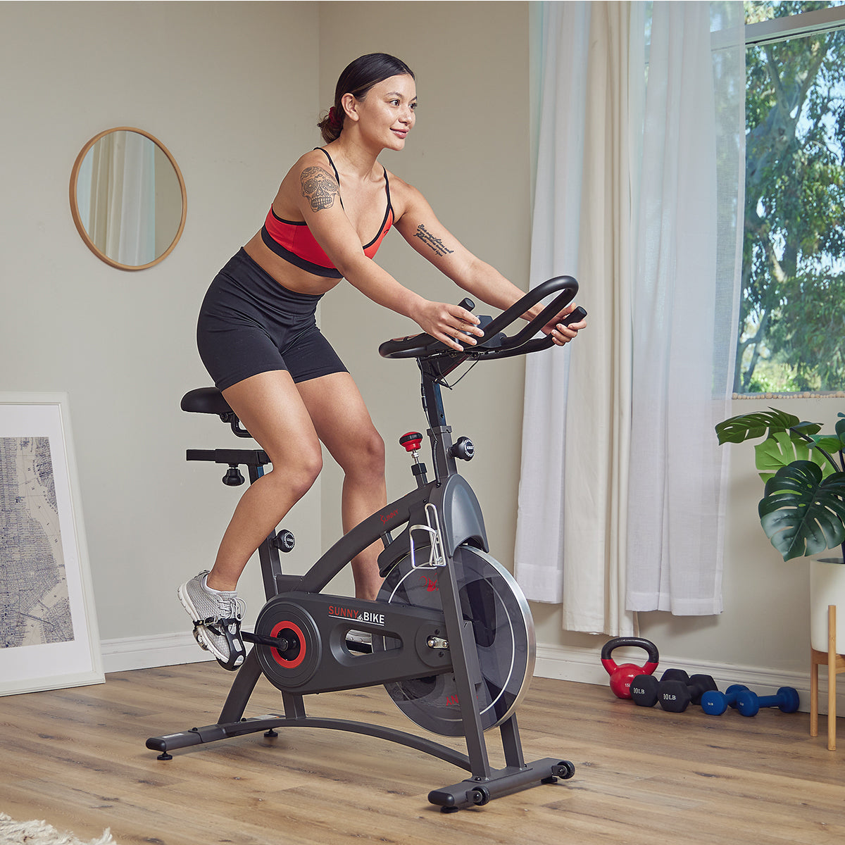  Premium Magnetic Resistance Smart Indoor Cycling Bike with Quiet Belt Drive and Exclusive SunnyFit® App Enhanced Bluetooth Connectivity、mySite、ghnorth