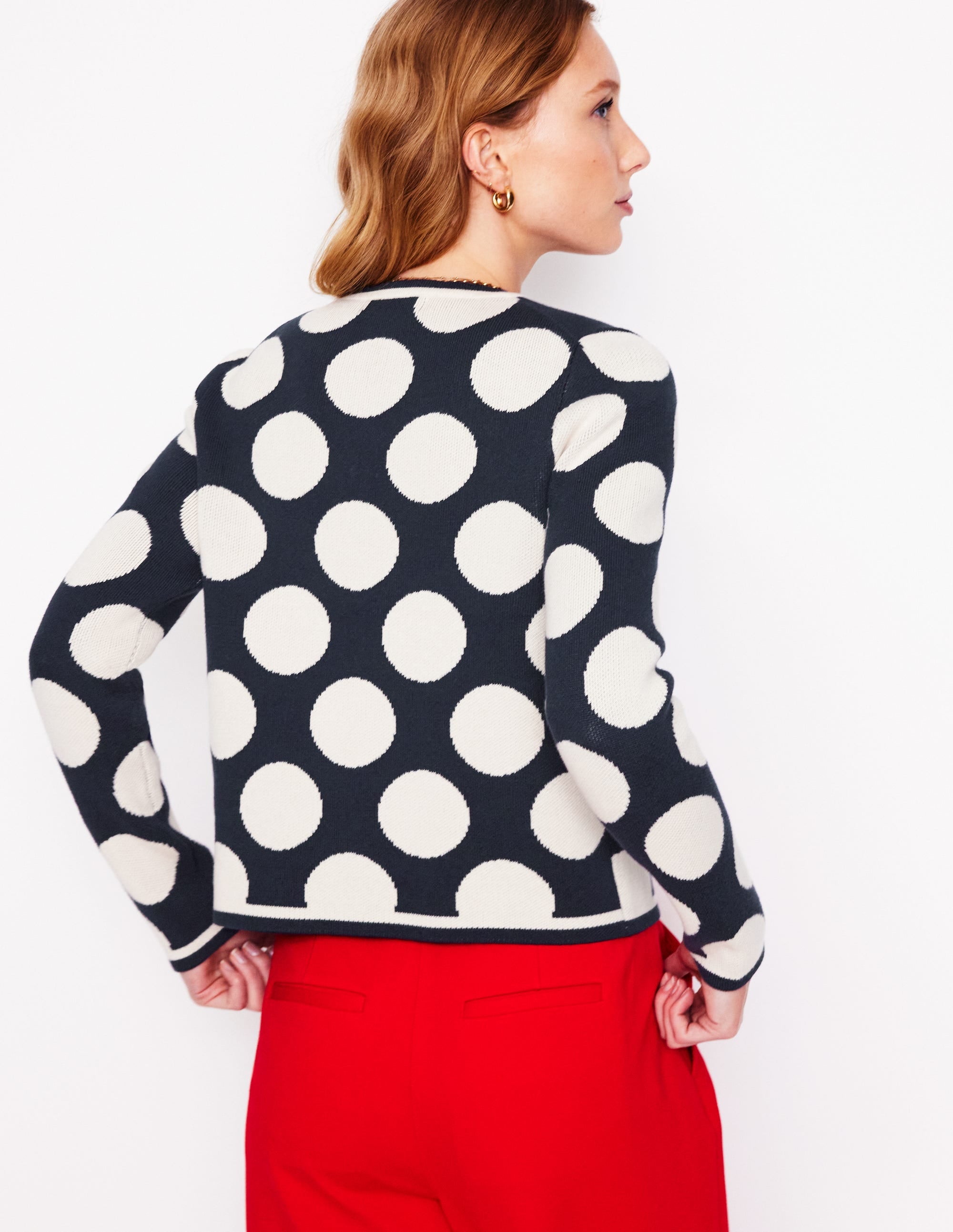  Holly Knitted Jacket-French Navy, Large Ivory Spot、mySite、ashleygrahame