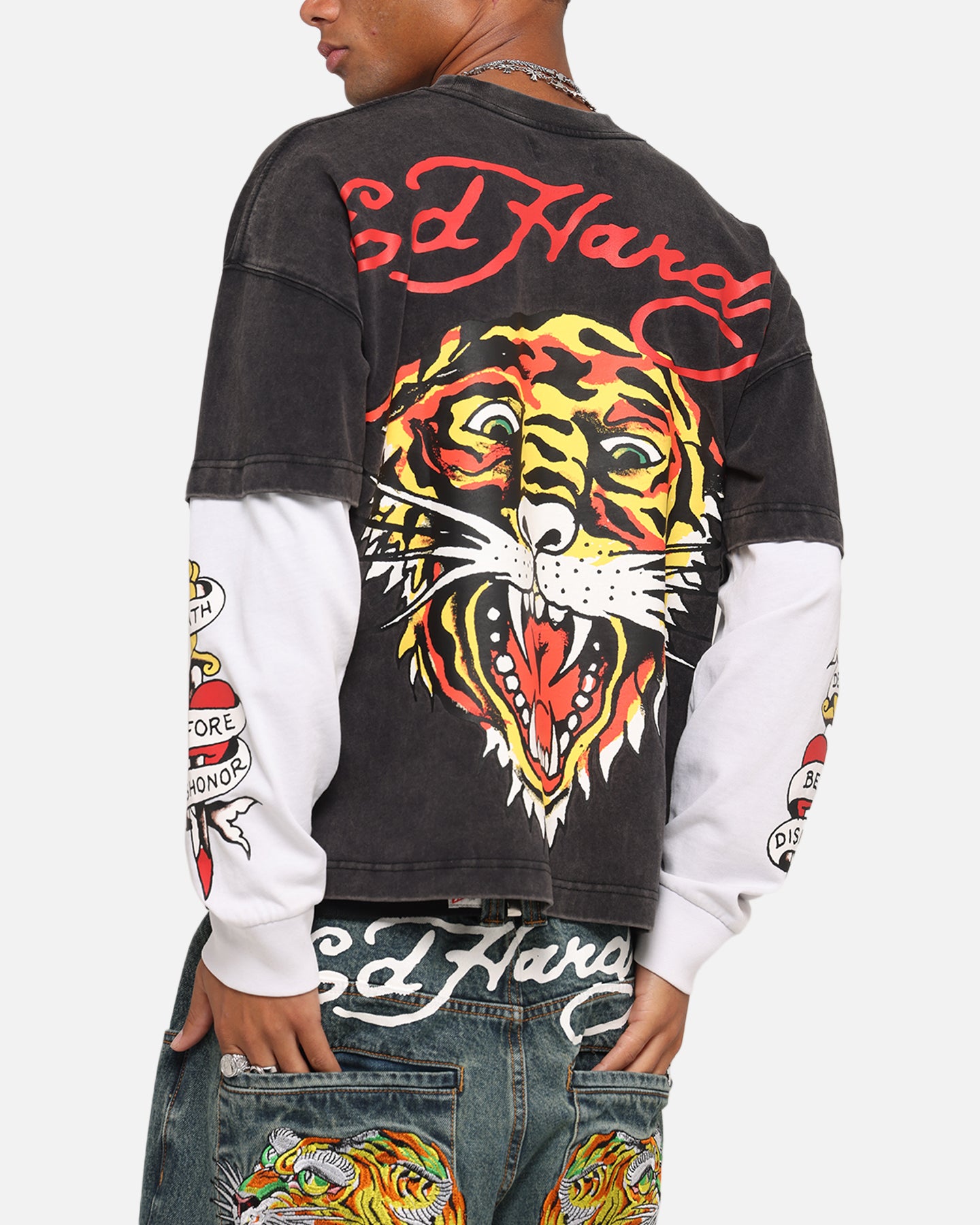 Ed Hardy Tiger Layered Long Sleeve T-Shirt Black、mySite、zt4zffjzw