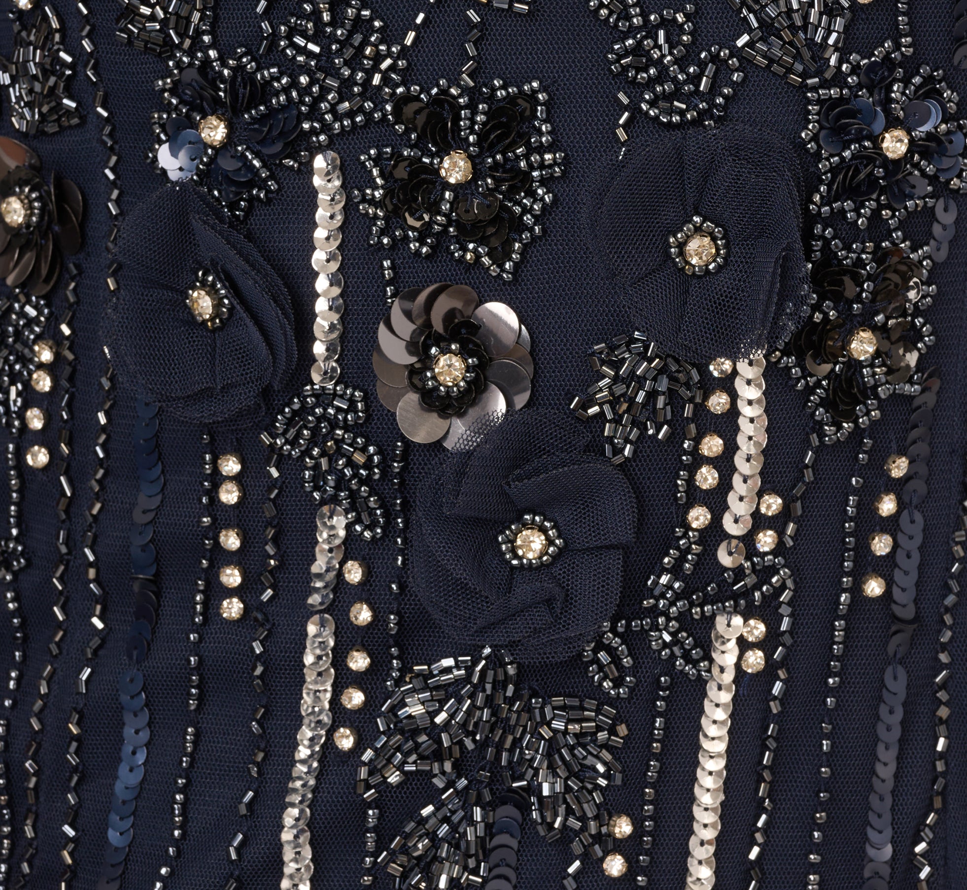 Sleeveless 3D Beaded Ankle Length Dress In Navy Gunmetal、mySite、solidvoid