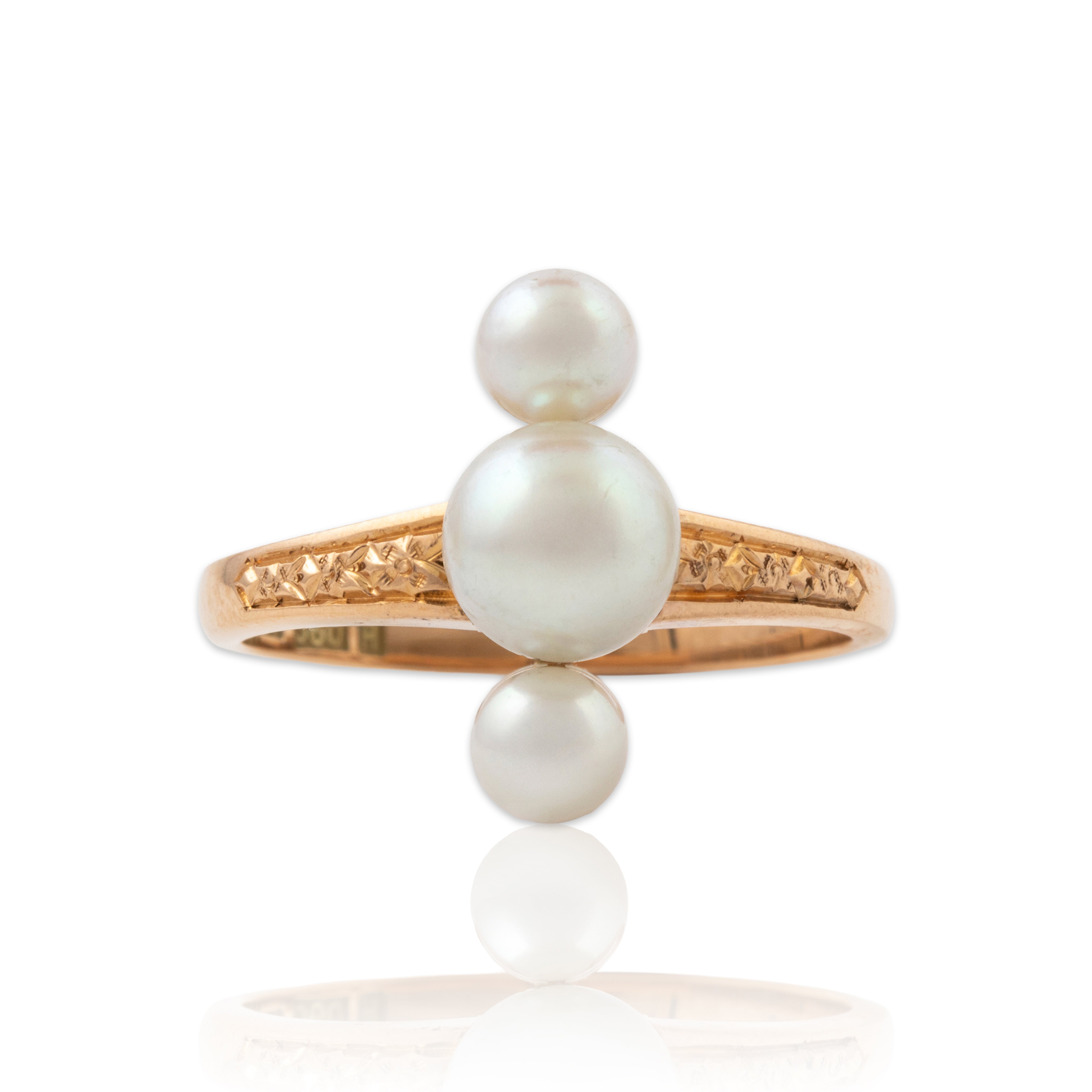 Antique 14k Yellow Gold Pearl Trio of Luster Ring 4.50、mySite、hinf8tx79