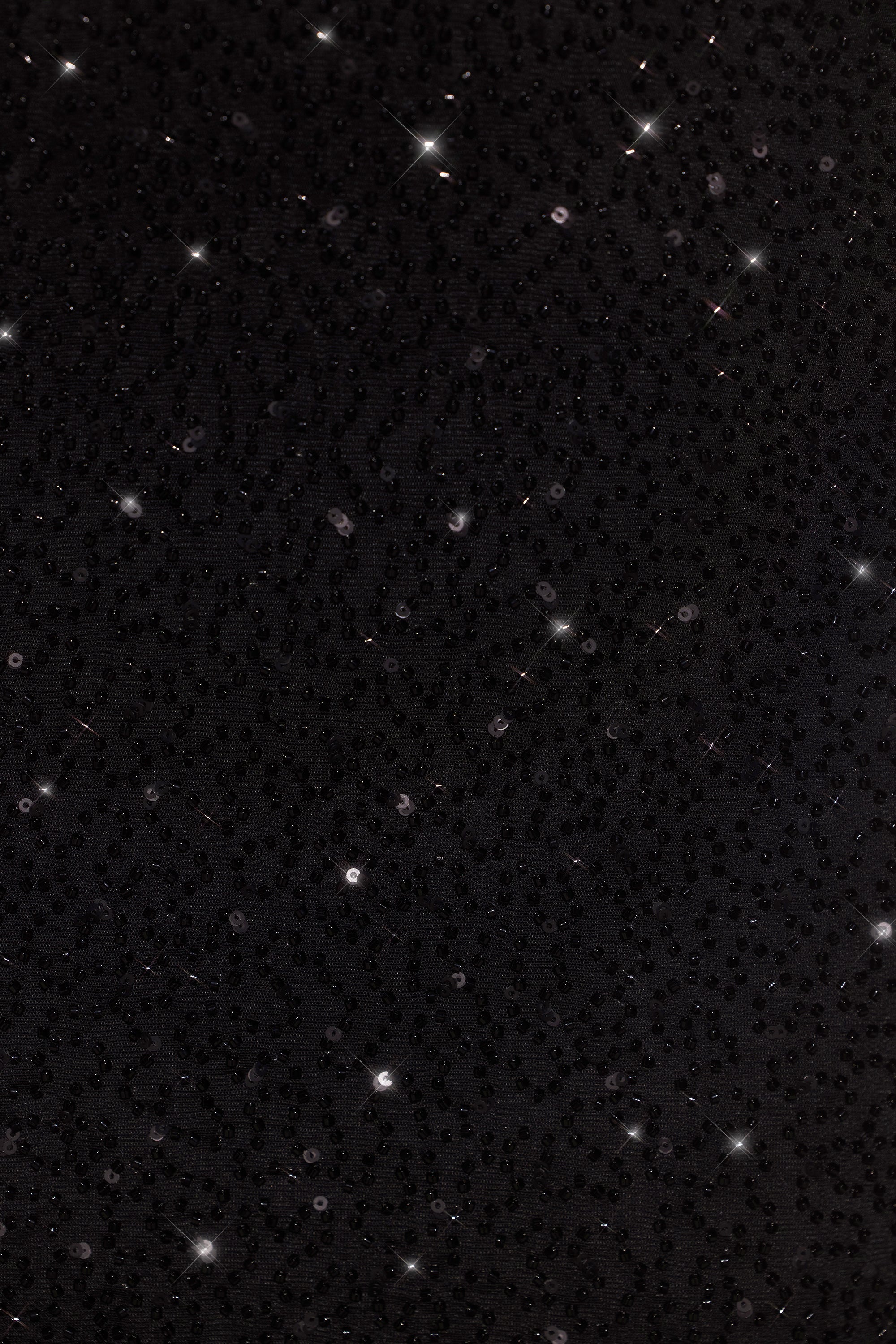 Embellished Plunge Halter Neck Evening Gown in Black、mySite、solidvoid