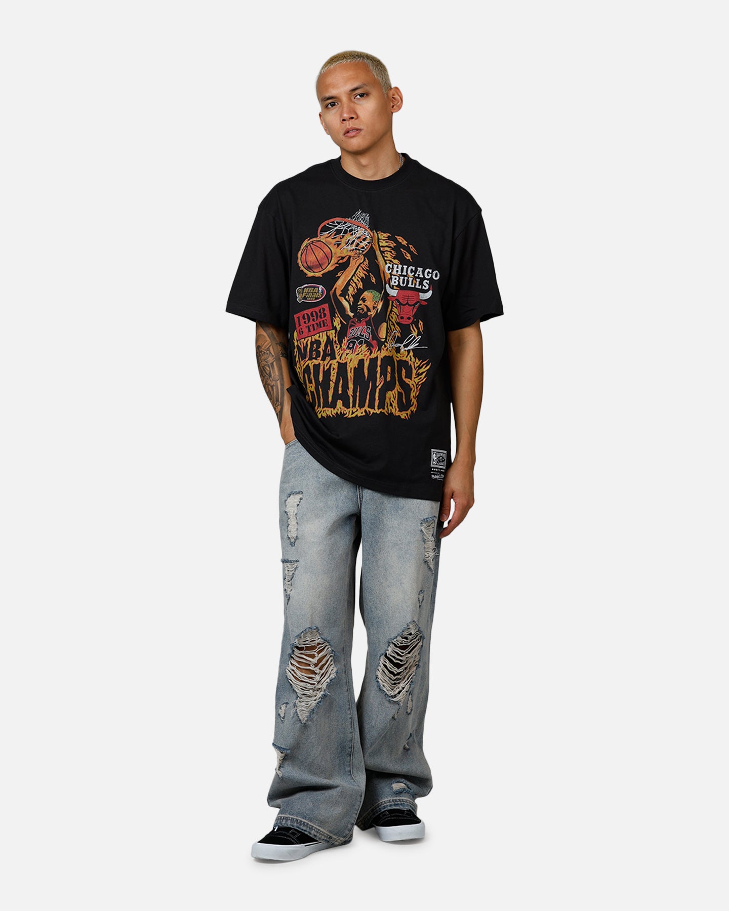 Mitchell & Ness Chicago Bulls On Fire T-Shirt Faded Black、mySite、zt4zffjzw