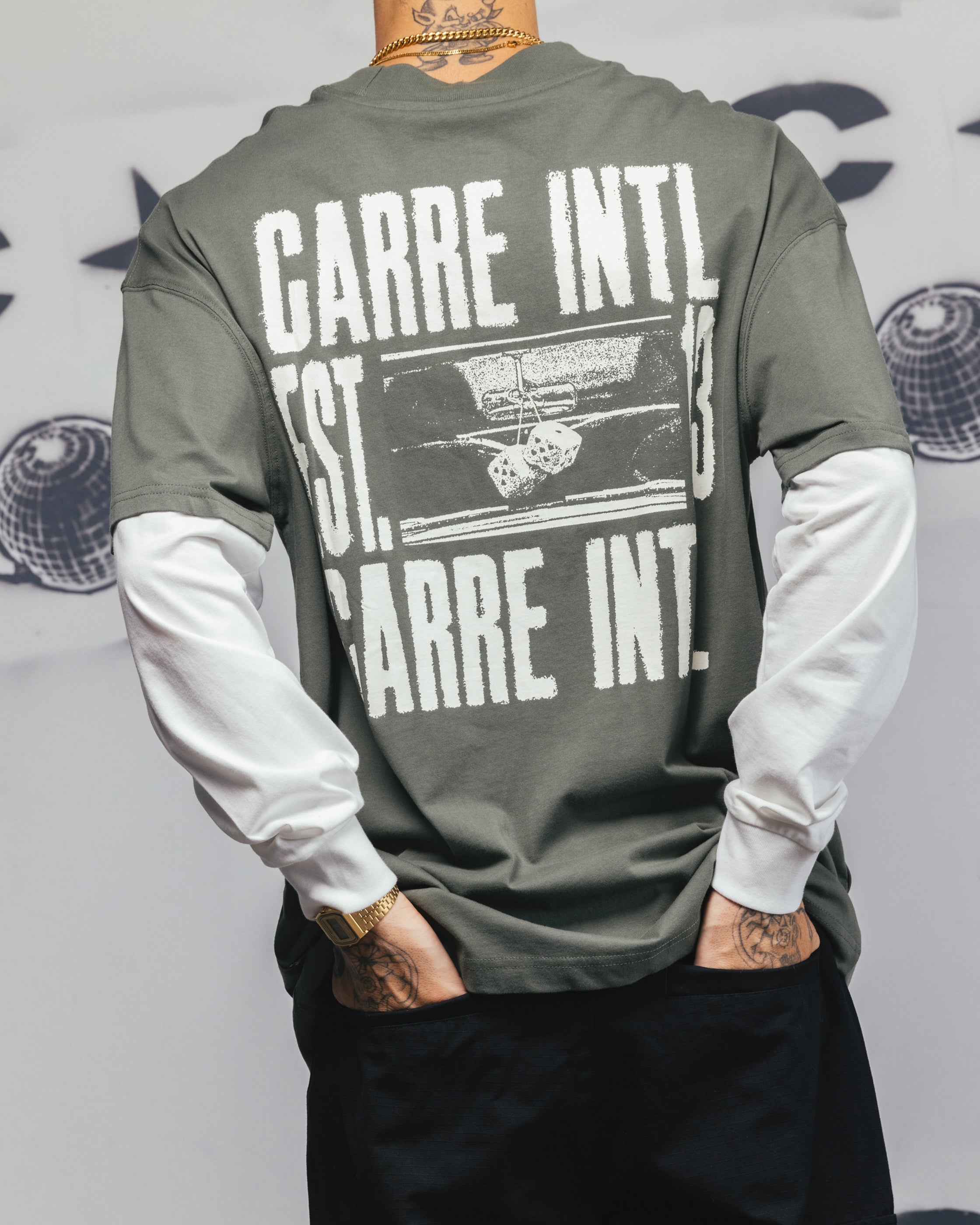 Carre Rear Vision Long Sleeve T-Shirt Green/White、mySite、zt4zffjzw