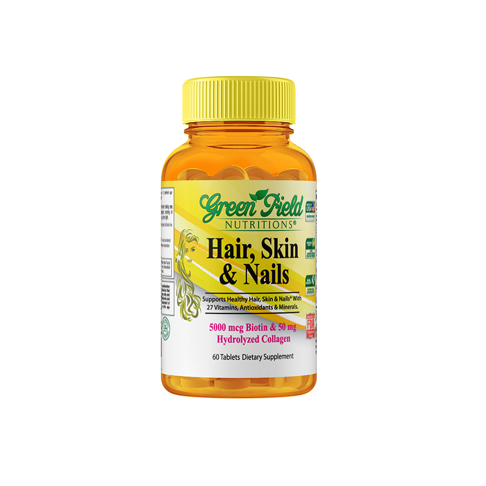 Greenfield Nutritions - Halal Hair, Skin and Nails Multivitamin with 5000 mcg Halal Biotin and 50 mg Halal Collagen, 60 Coated tablets、mySite、topwebapps