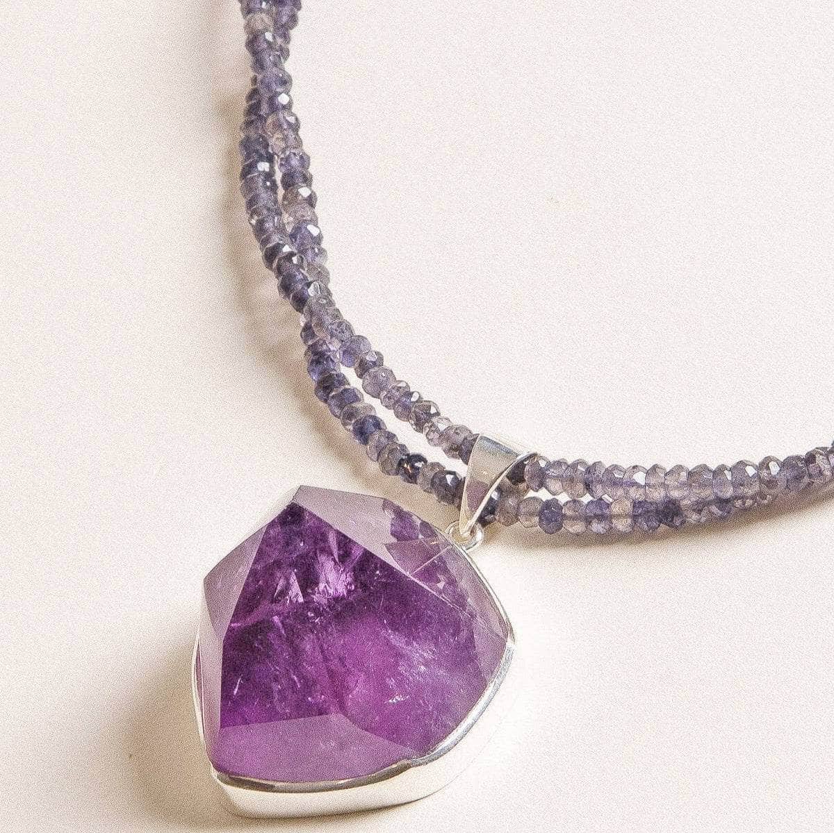 Large Amethyst Crystal on Beaded Iolite Necklace - One of a Kind、mySite、hinf8tx79