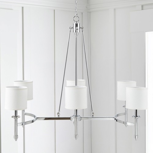 6-light Chandelier with Fabric Drum Shades Chrome See below、、eastwooduniform