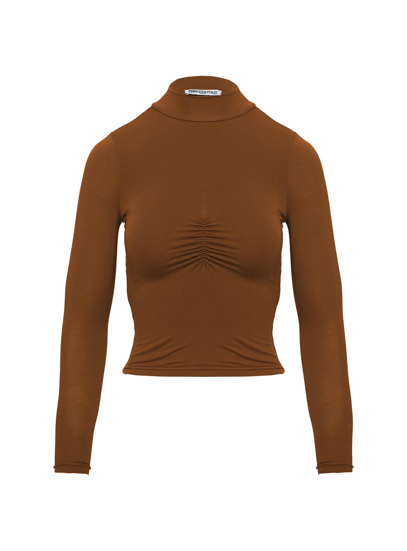 Valley Girls Ruched Long Sleeve Top Brown、mySite、solidvoid