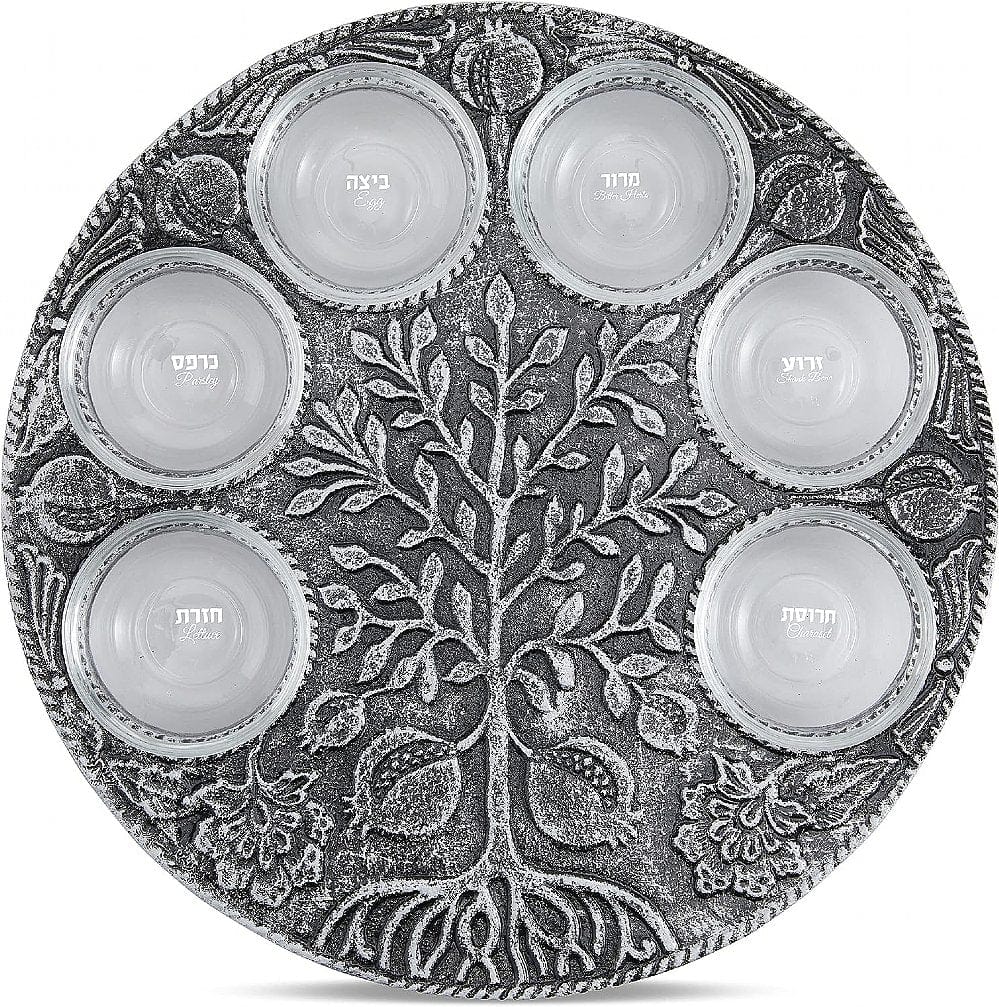 Vintage-Style Tree of Life & Pomegranates Seder Plate - Silver、mySite、topwebapps