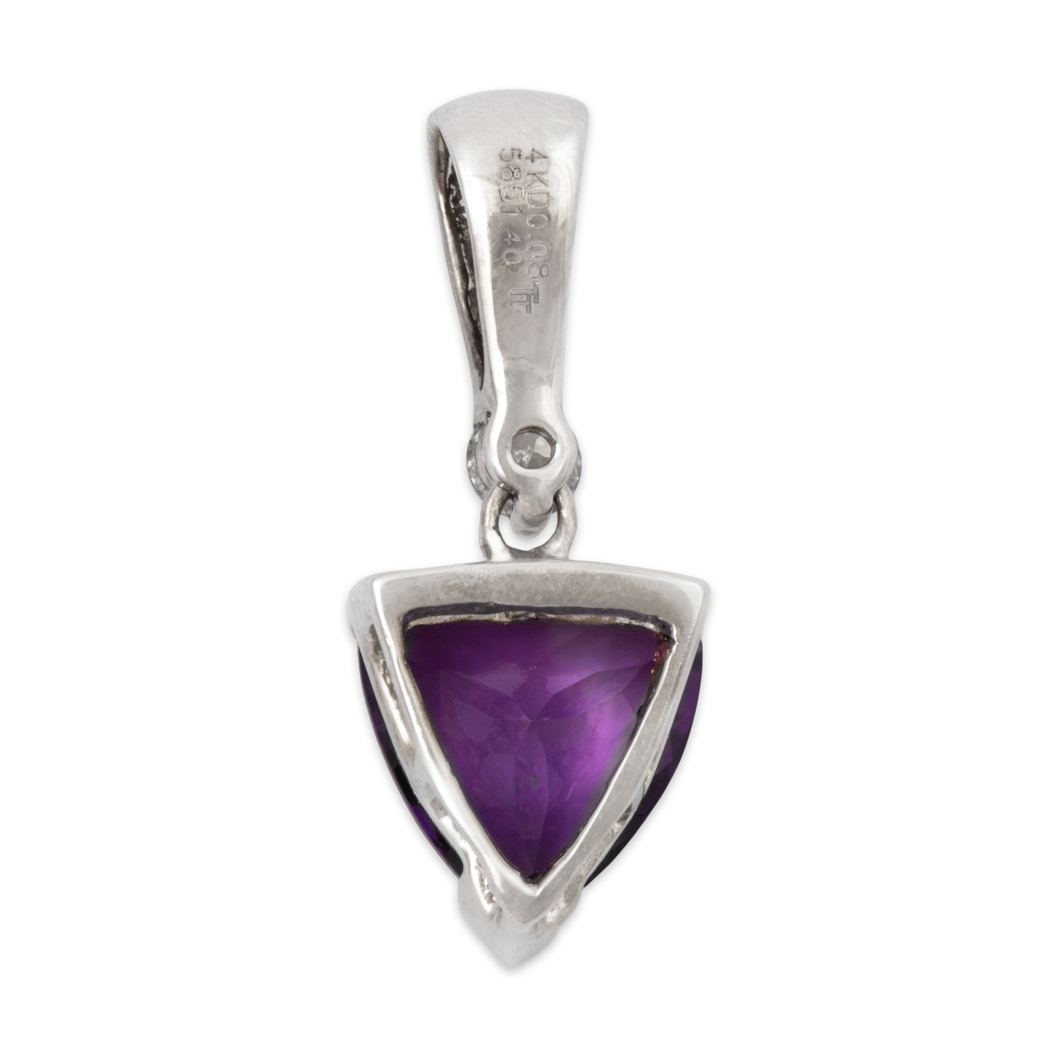 Vintage 14k White Gold 1.40ct Trilliant Cut Amethyst Diamond Pendant、mySite、hinf8tx79