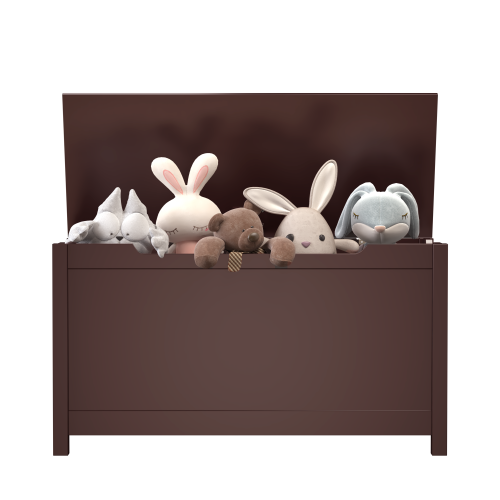 Kids Wooden Toy Box Storage with Safety Hinged Lid for Ages 2+ (White)、、casual