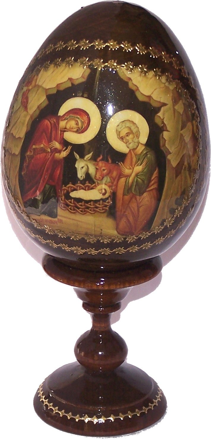  Nativity of our Lord Icon with sheets of Gold (Lithography) written on Egg - Made in Russia ( 7 Inches )、mySite、elrpsem3k