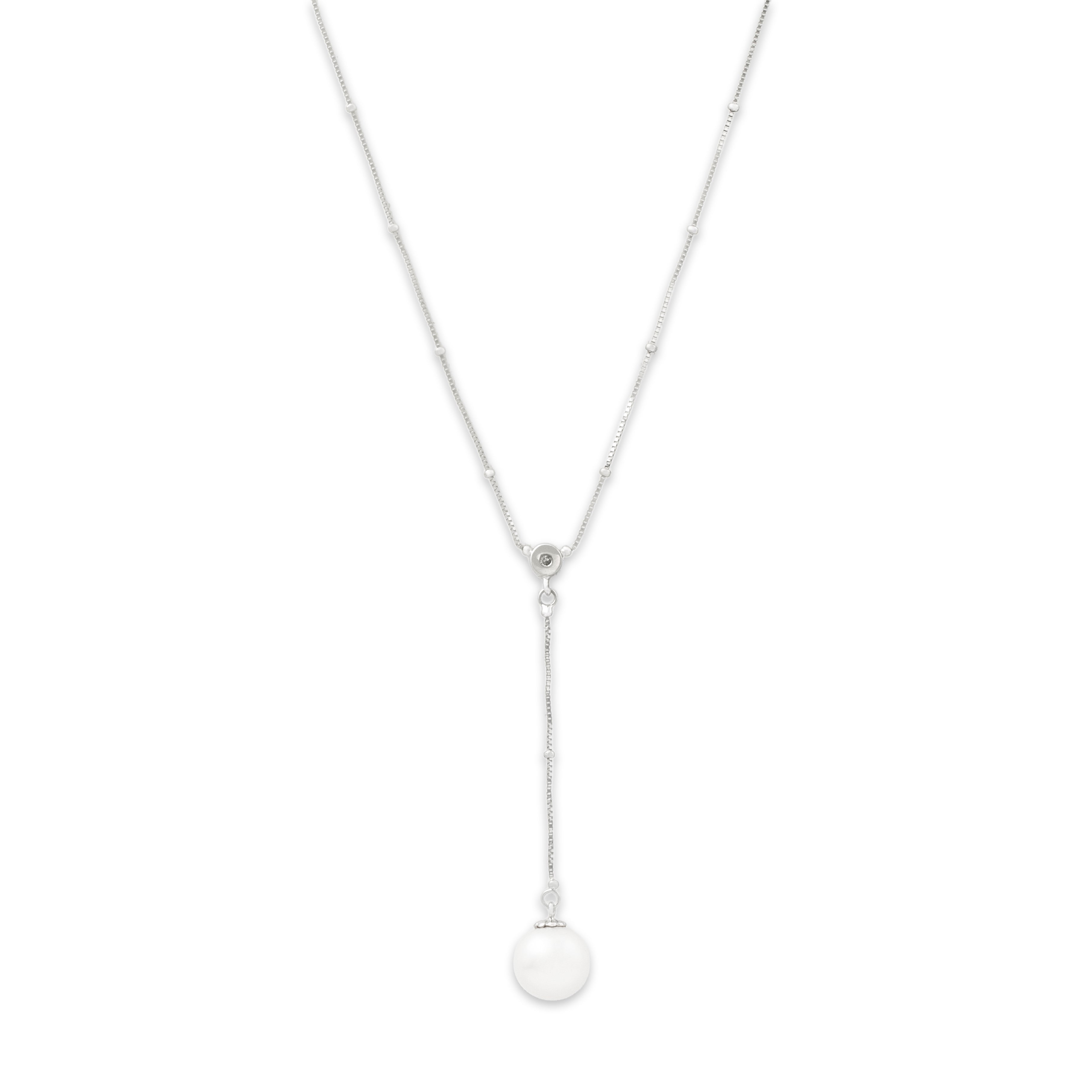 Vintage 14k White Gold Pearl Diamond Elegant Box Chain Drop Necklace 17、mySite、hinf8tx79