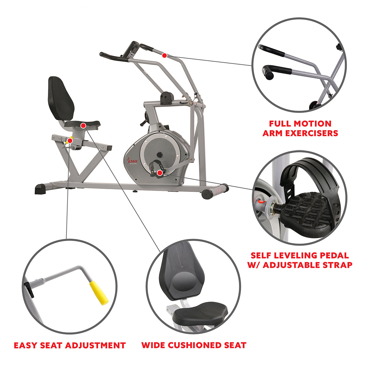  Arm Exerciser Magnetic Recumbent Bike Cross Trainer w/ High 350 LB Weight Capacity、mySite、ghnorth