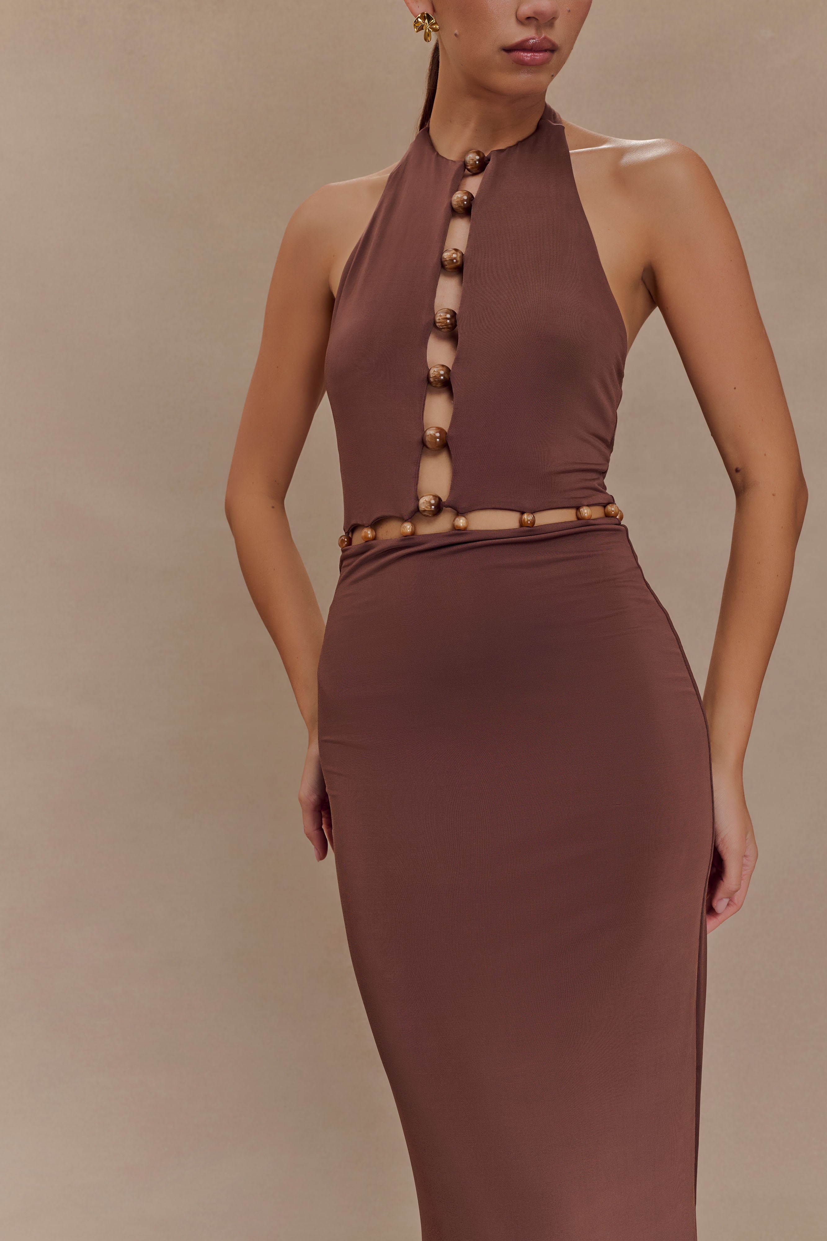 Albion Beaded Slinky Maxi Dress - Chocolate、mySite、solidvoid