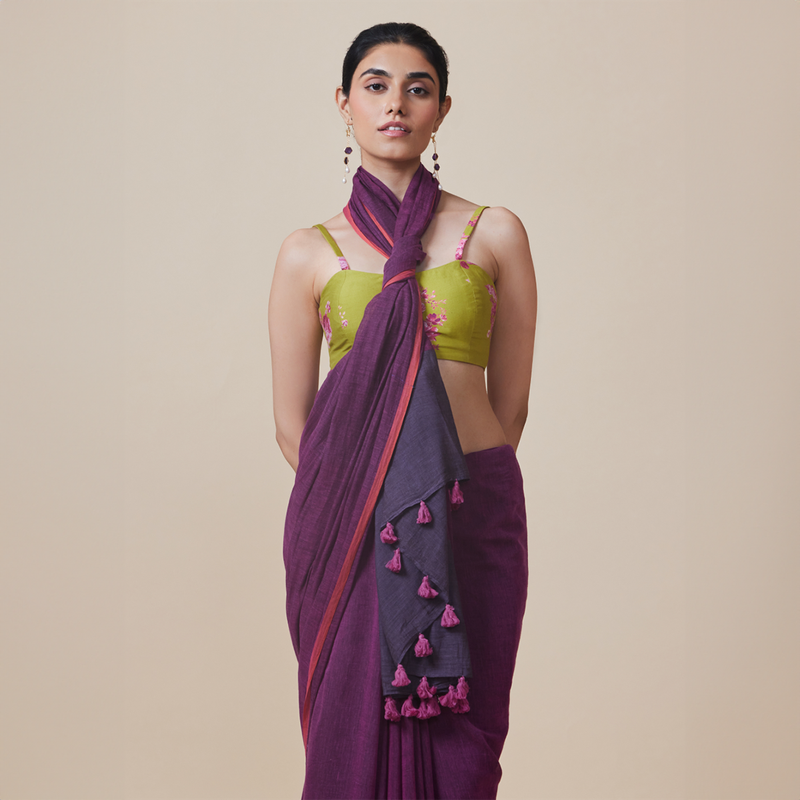 Cotton Solid Saree with Blouse | Purple、mySite、camillekostekn