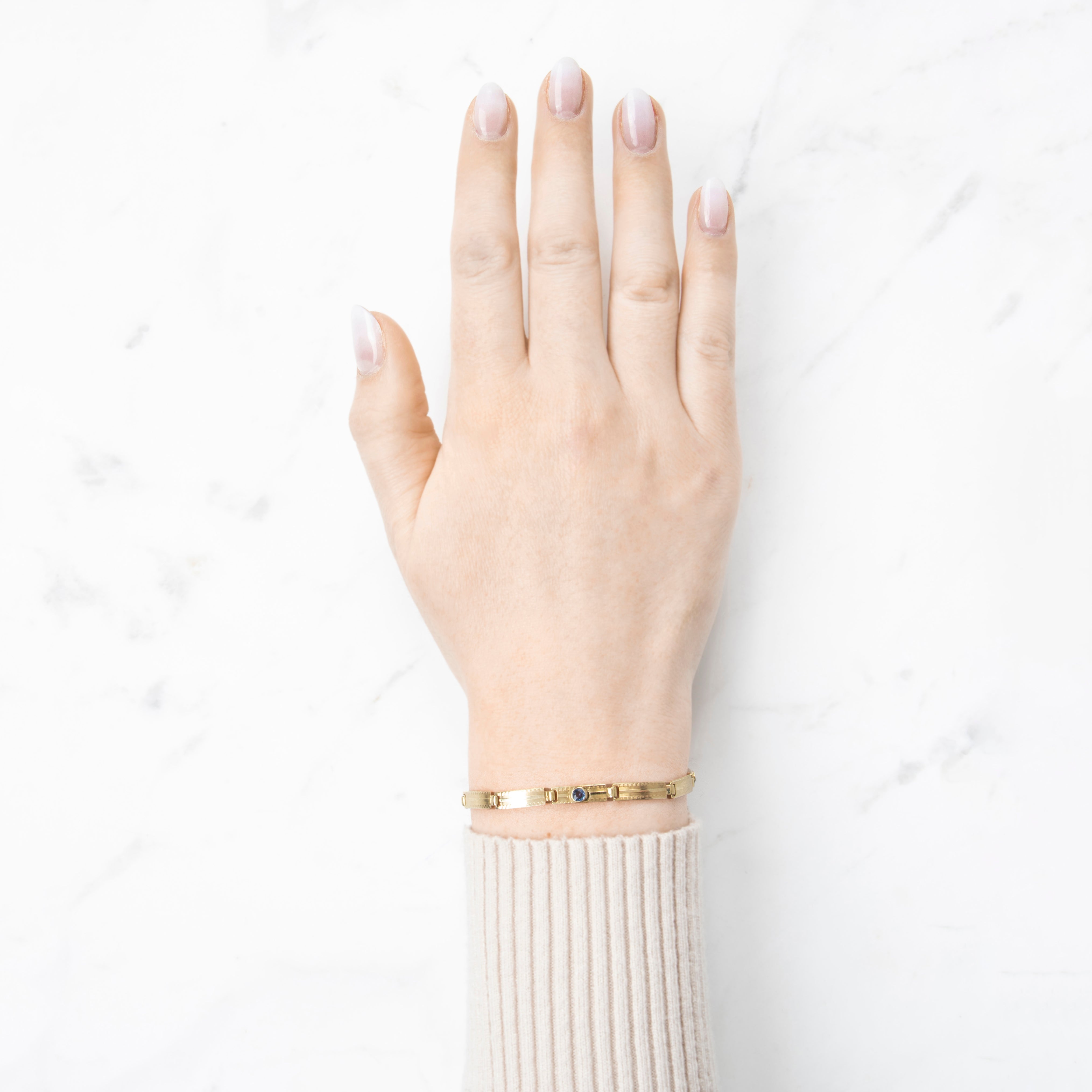 Antique 14k Yellow Gold Synthetic Sapphire Engine Turned Design Bracelet 6.5、mySite、hinf8tx79