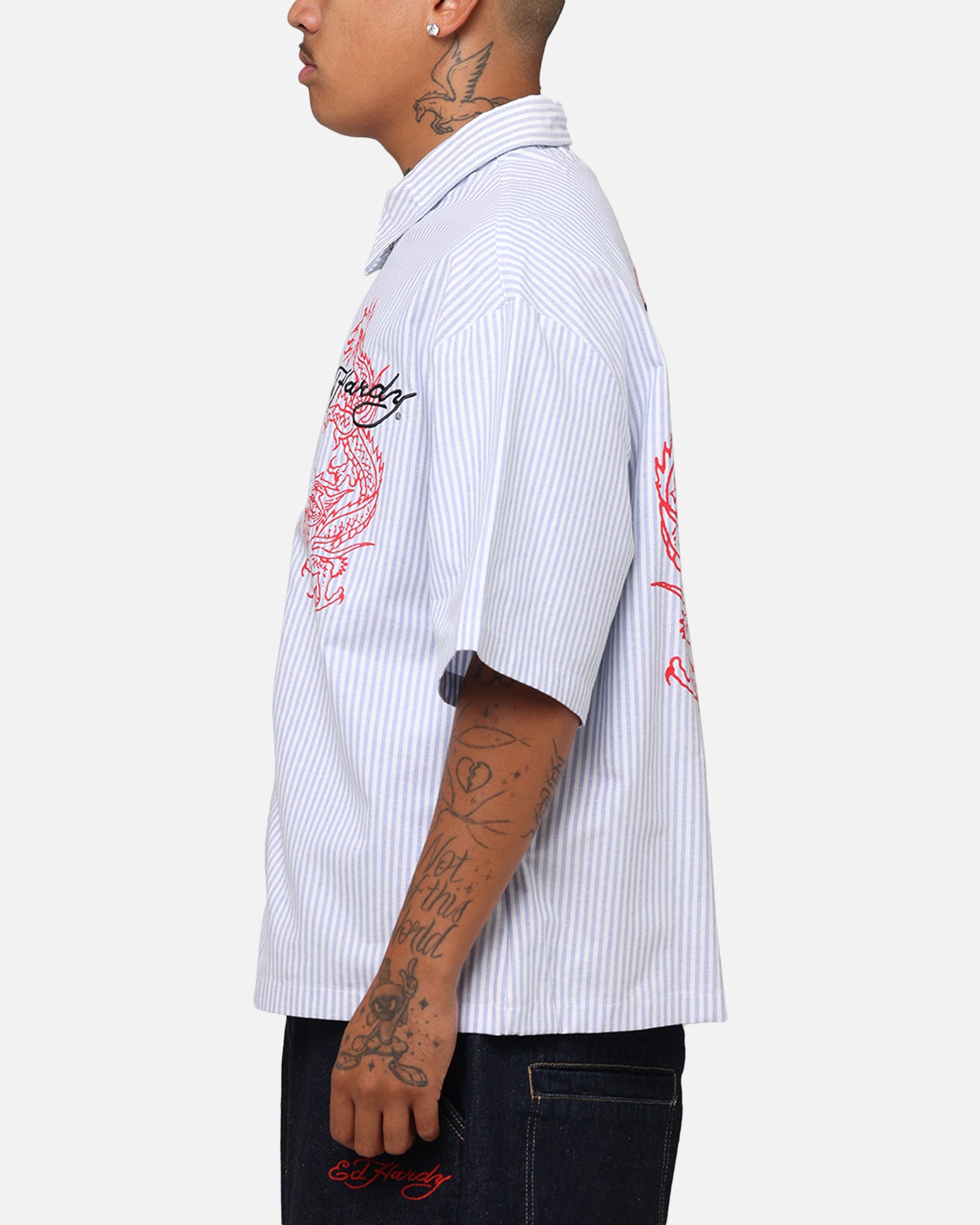 Ed Hardy Dragon Zip Shirt Blue Pin Stripe、mySite、zt4zffjzw