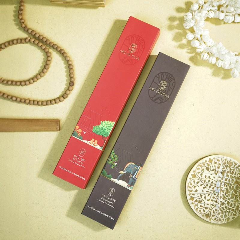 Wooden Festive Gift Box | Incense Stick & Incense Holder | Sandalwood & Rose | Set of 2、mySite、camillekostekn