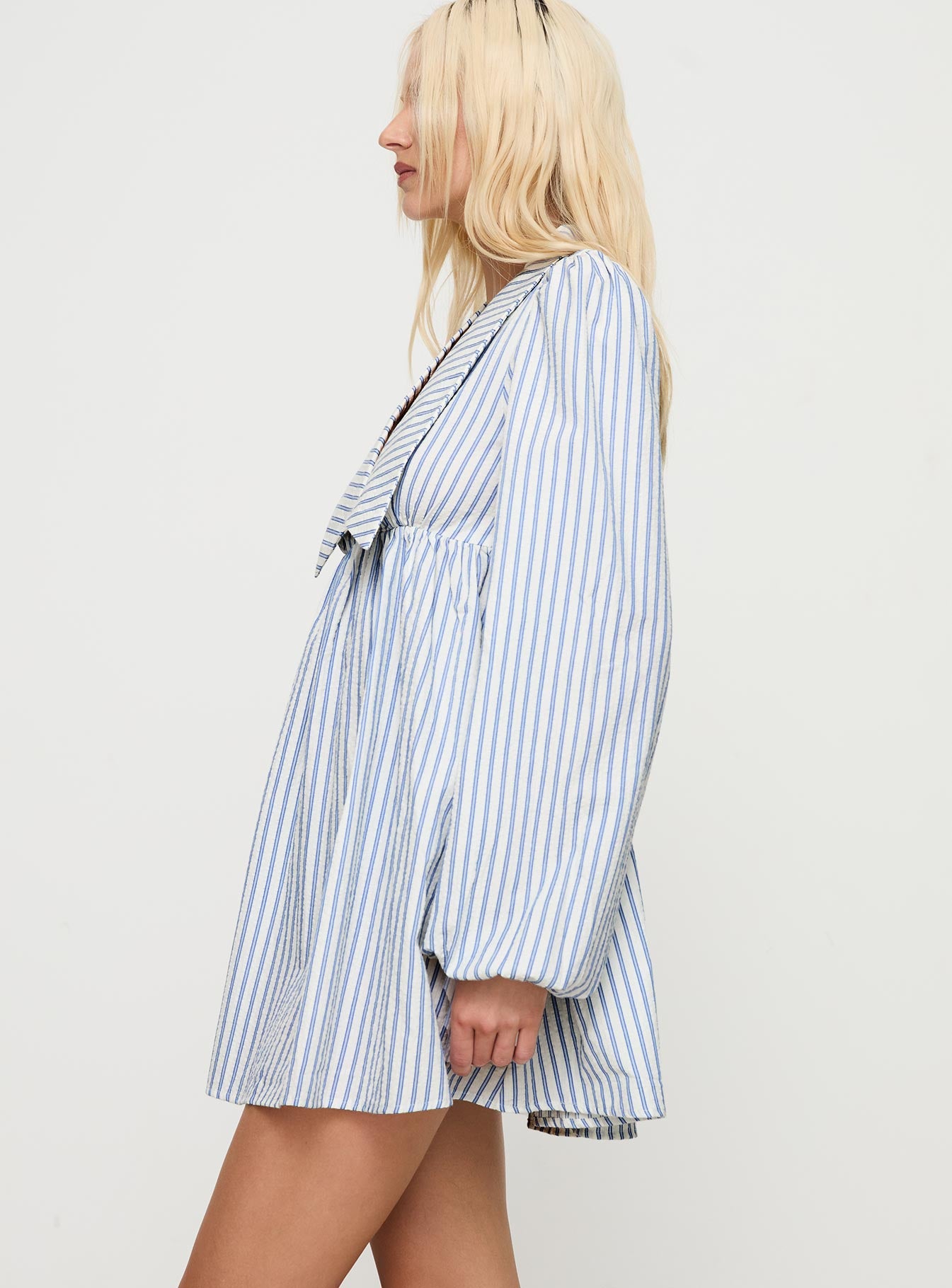 Ronelle Collared Long Sleeve Mini Dress Blue Stripe、mySite、solidvoid