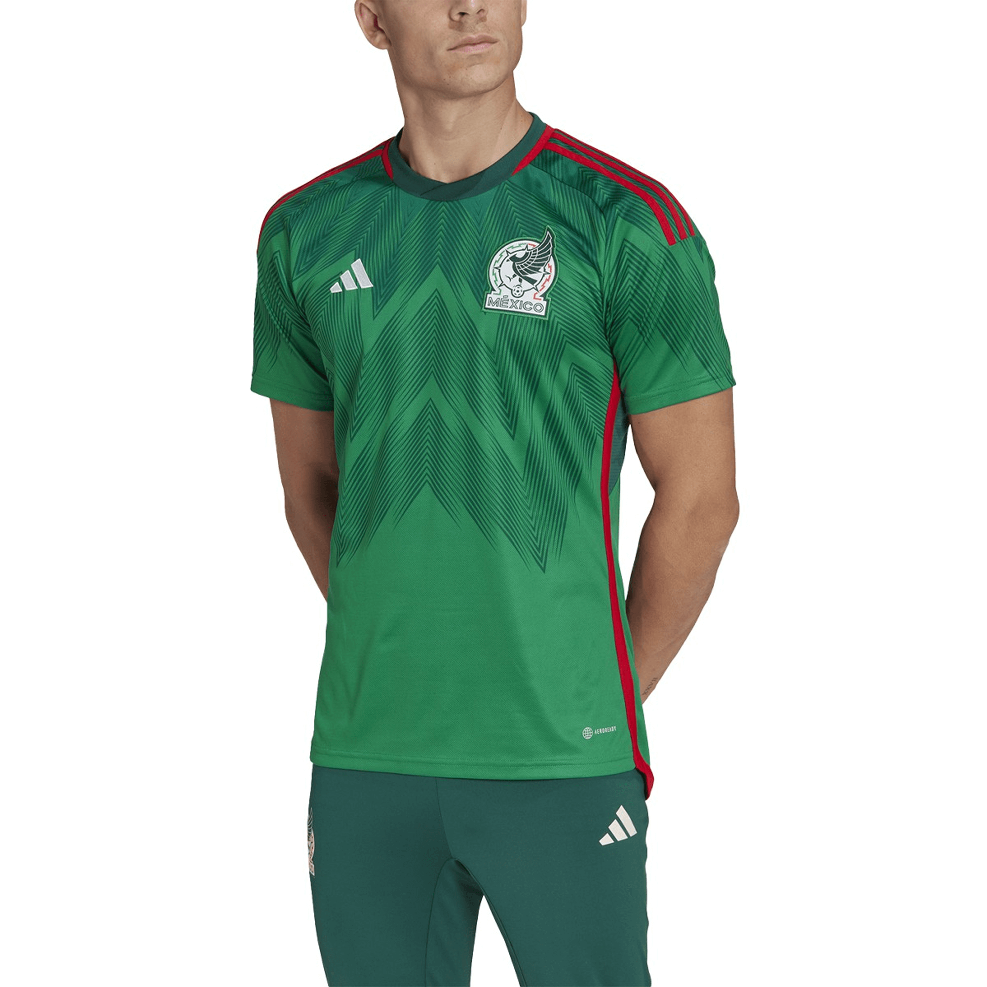 adidas Men's Mexico 2022 Home Jersey Vivid Green/Green、mySite、noshort