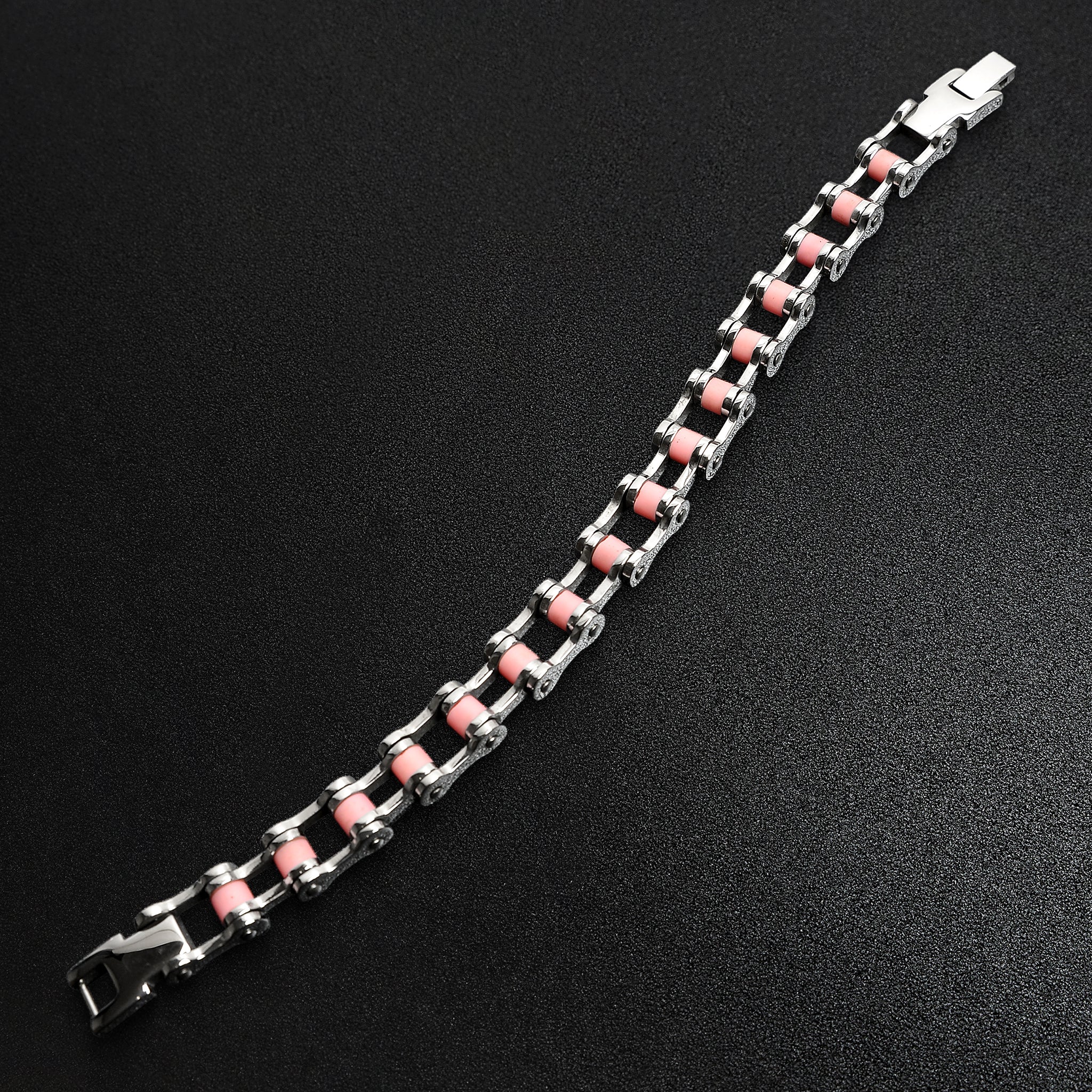 Stainless Steel And Pink Bike Chain Bracelet / BRJ2070、mySite、dreamappss