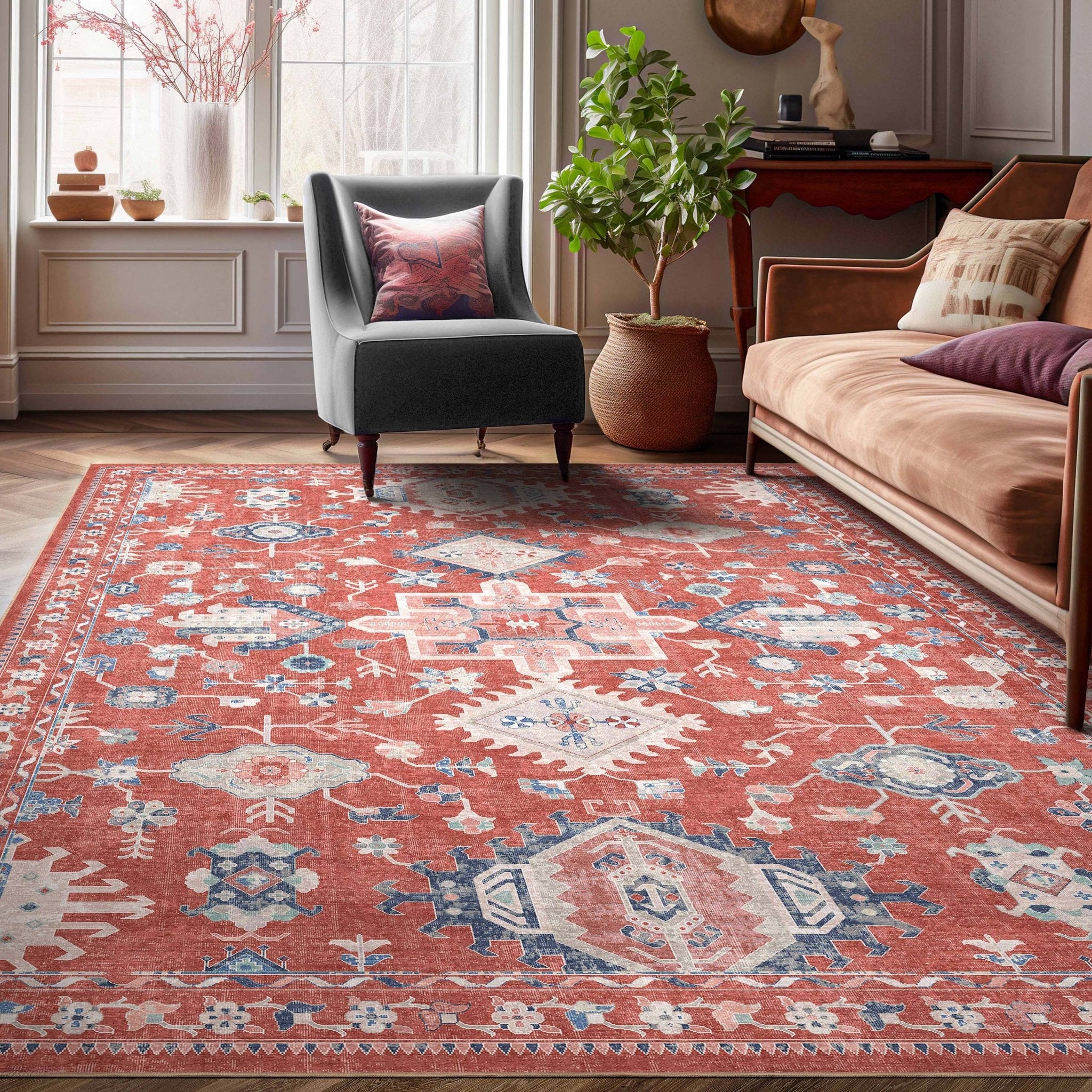 Delhi Vintage Medallion Diamond Pattern Rug – Easy Clean, Stylish Elegant Design、mySite、gigharbornorthrealestate