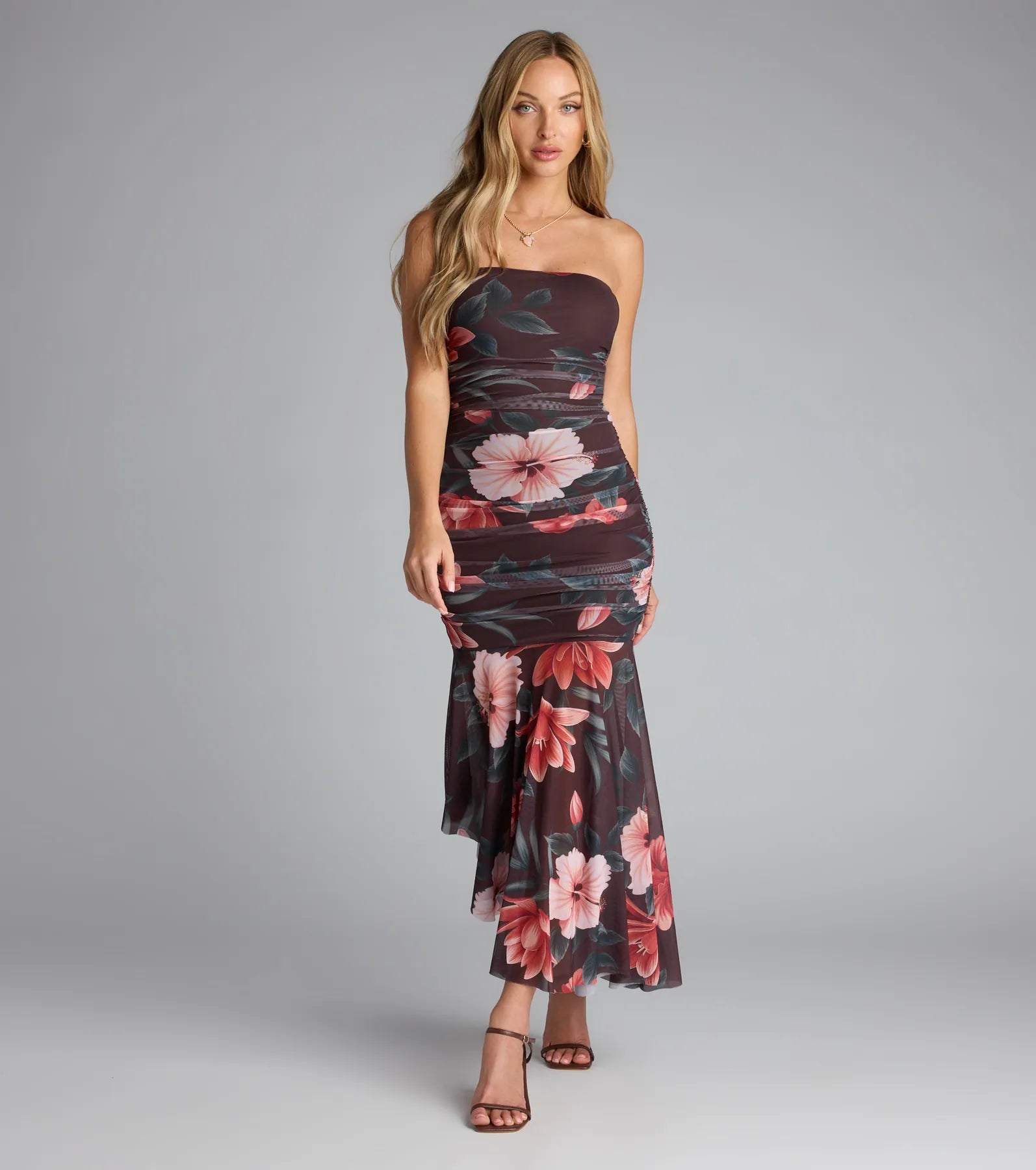  Golden Hour Tropical Floral Mesh Midi Dress、mySite、justintrudeaud