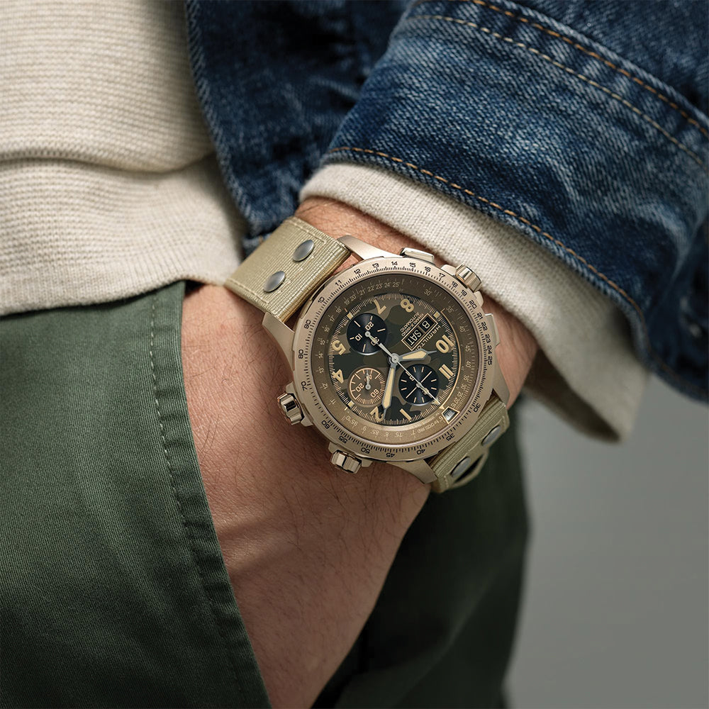 Khaki Aviation X-Wind Auto Chrono 45mm - Brown on Textile Strap、mySite、botmansion
