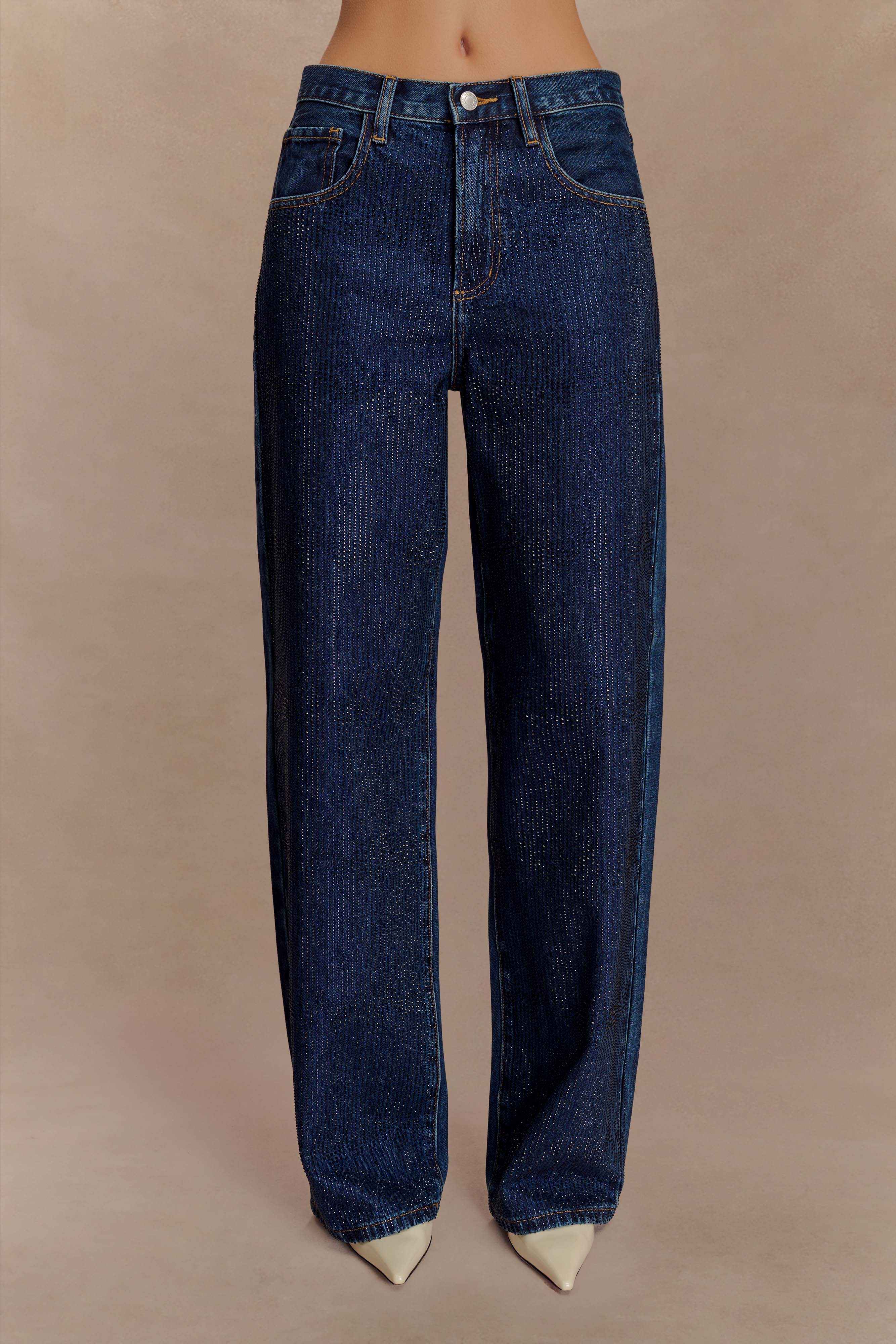 Laina Mid Rise Diamante Denim Jeans - Midnight Blue、mySite、solidvoid