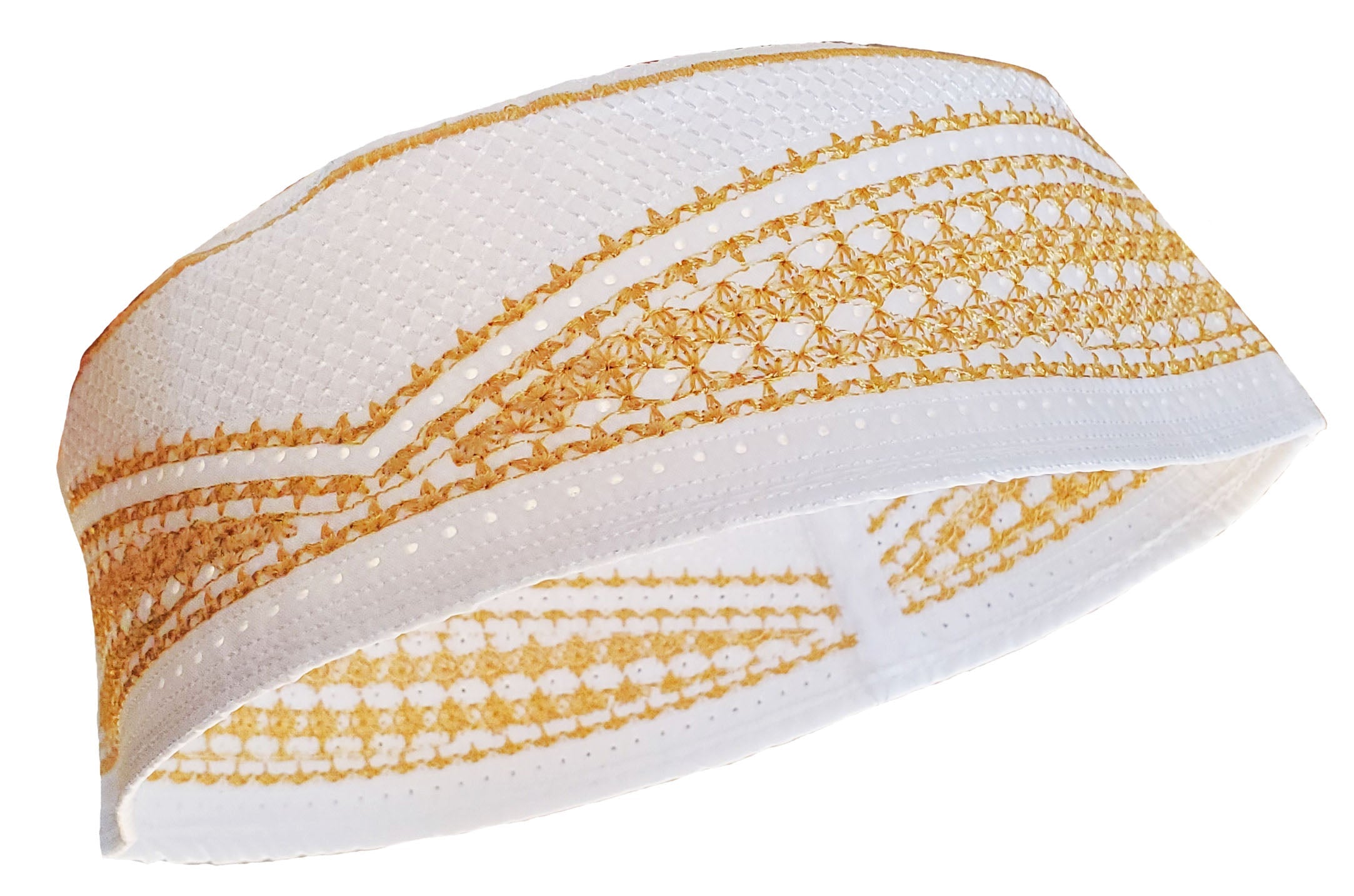 White and Gold Kofia Hat African Embroidered Kufi Cap-DPH622、mySite、solidvoid